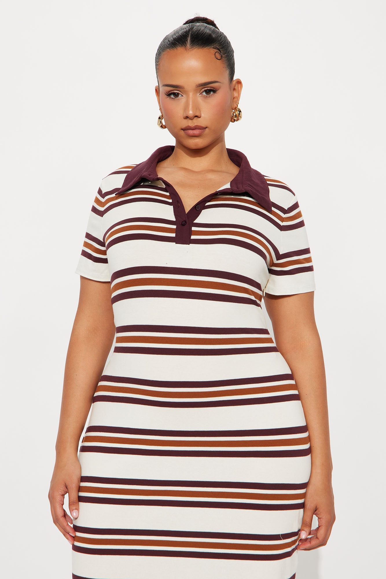 Demi Short Sleeve Striped Maxi Dress - Brown/combo
