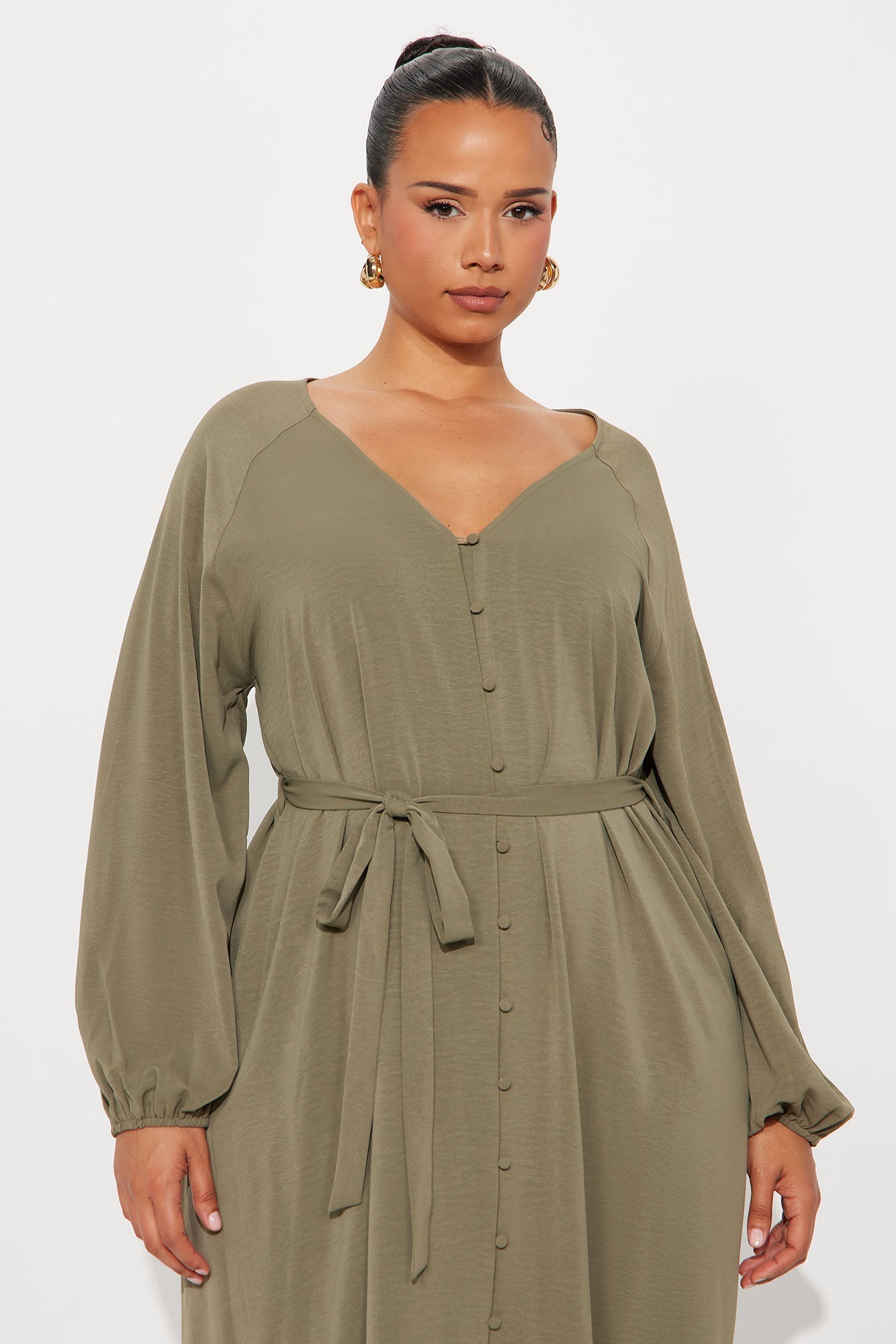Swaying Long Sleeve Maxi Dress - Olive