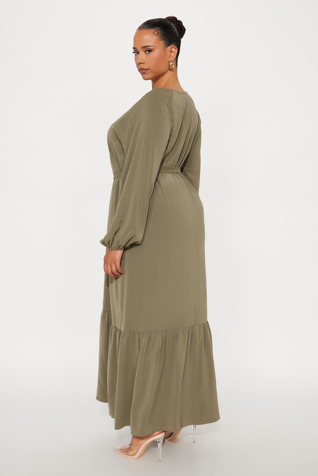 Swaying Long Sleeve Maxi Dress - Olive