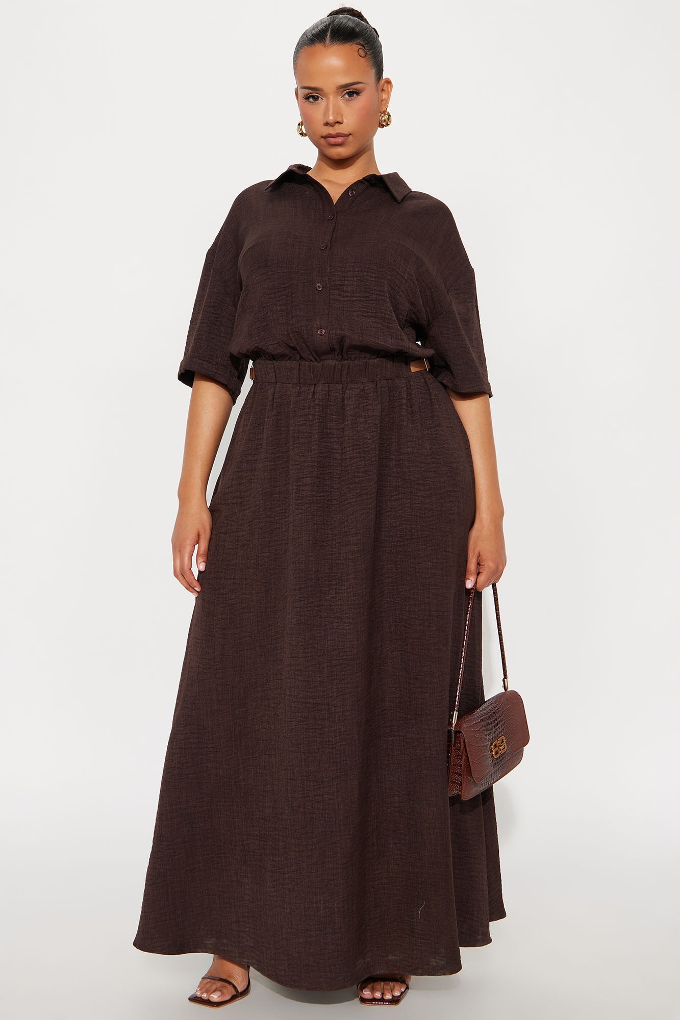 Georgiana Button Up Maxi Dress - Chocolate