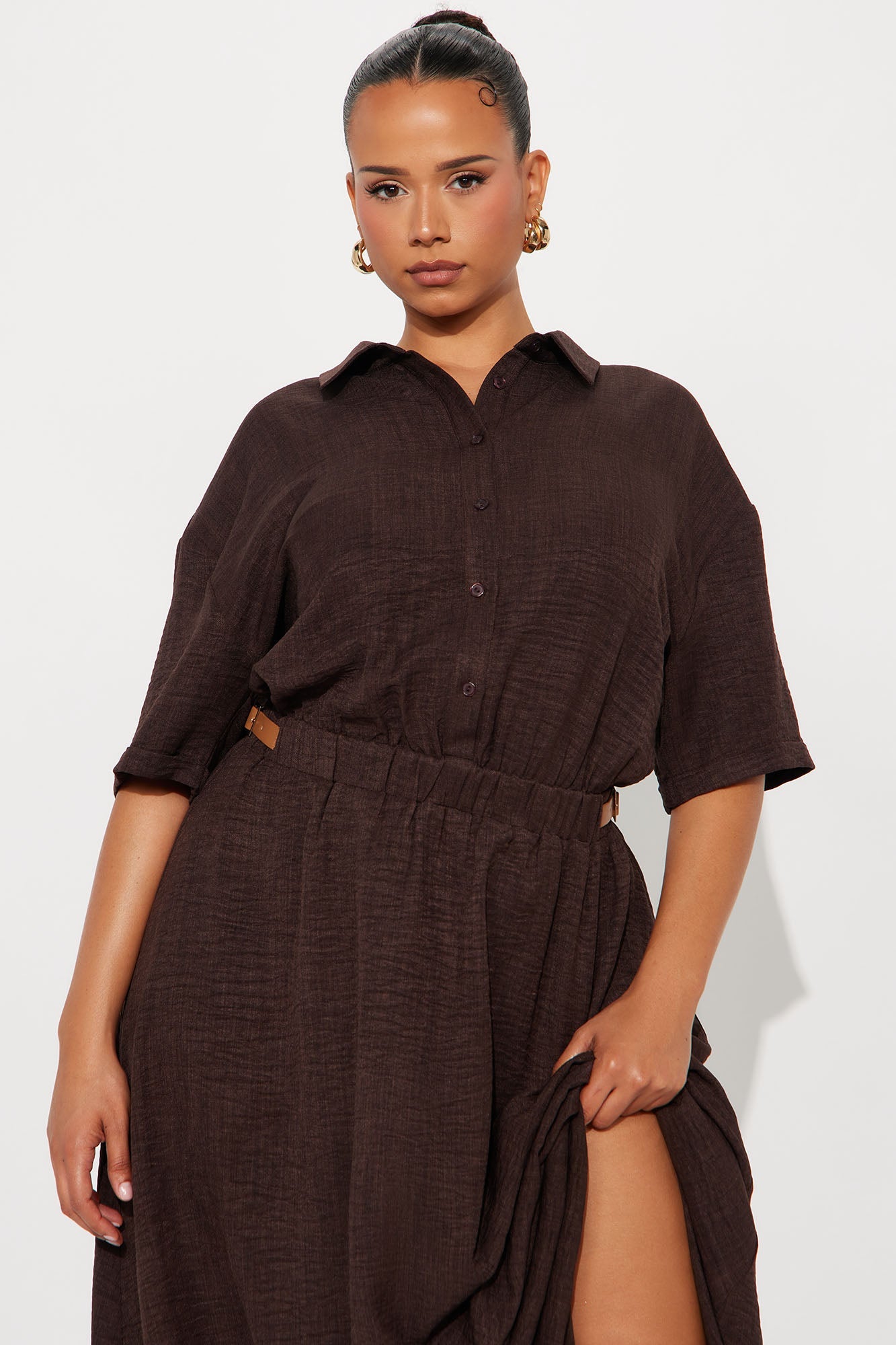 Georgiana Button Up Maxi Dress - Chocolate