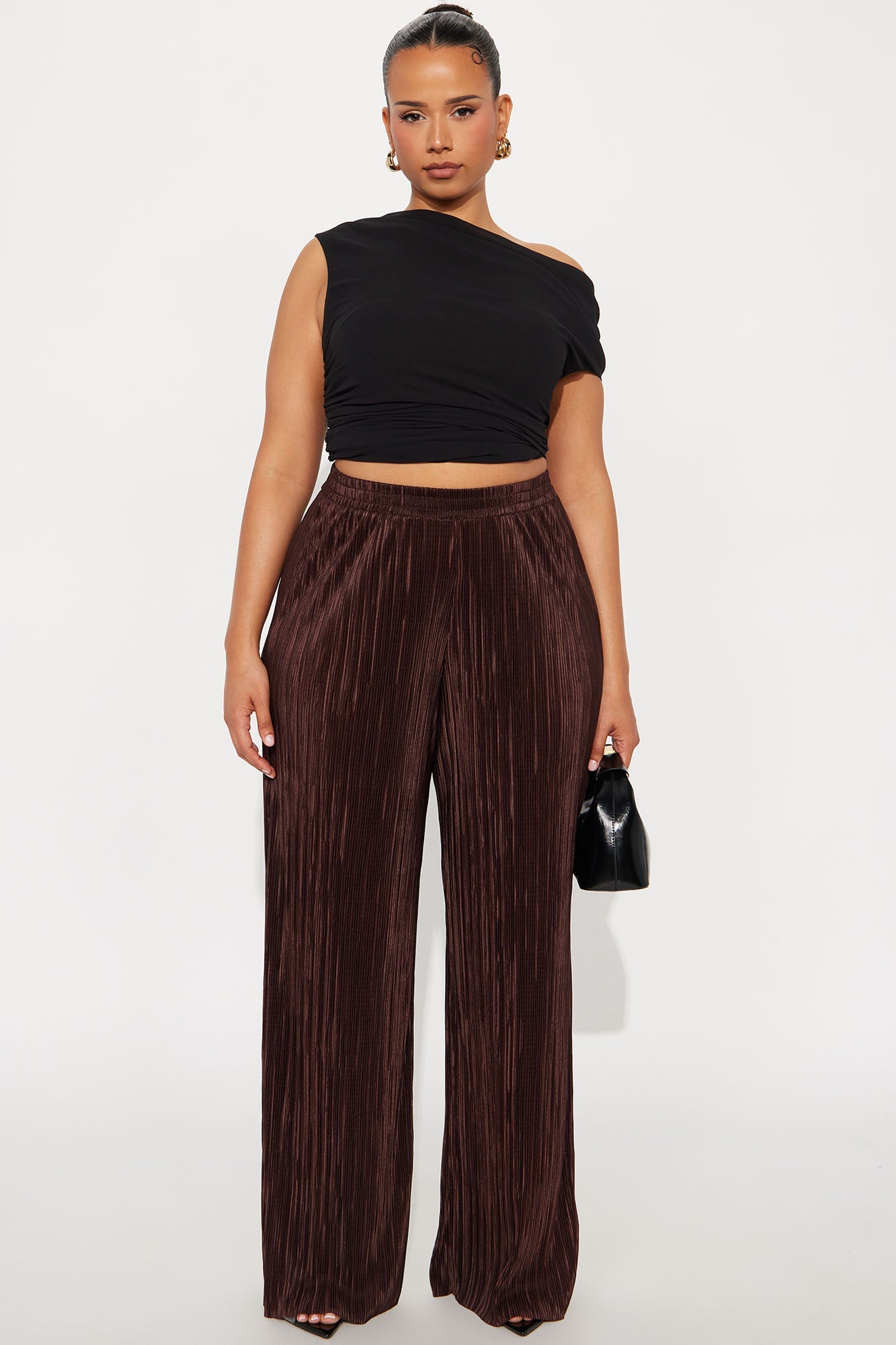 No Small Talk Wide Leg Plisse Pant 32″ - Chocolate