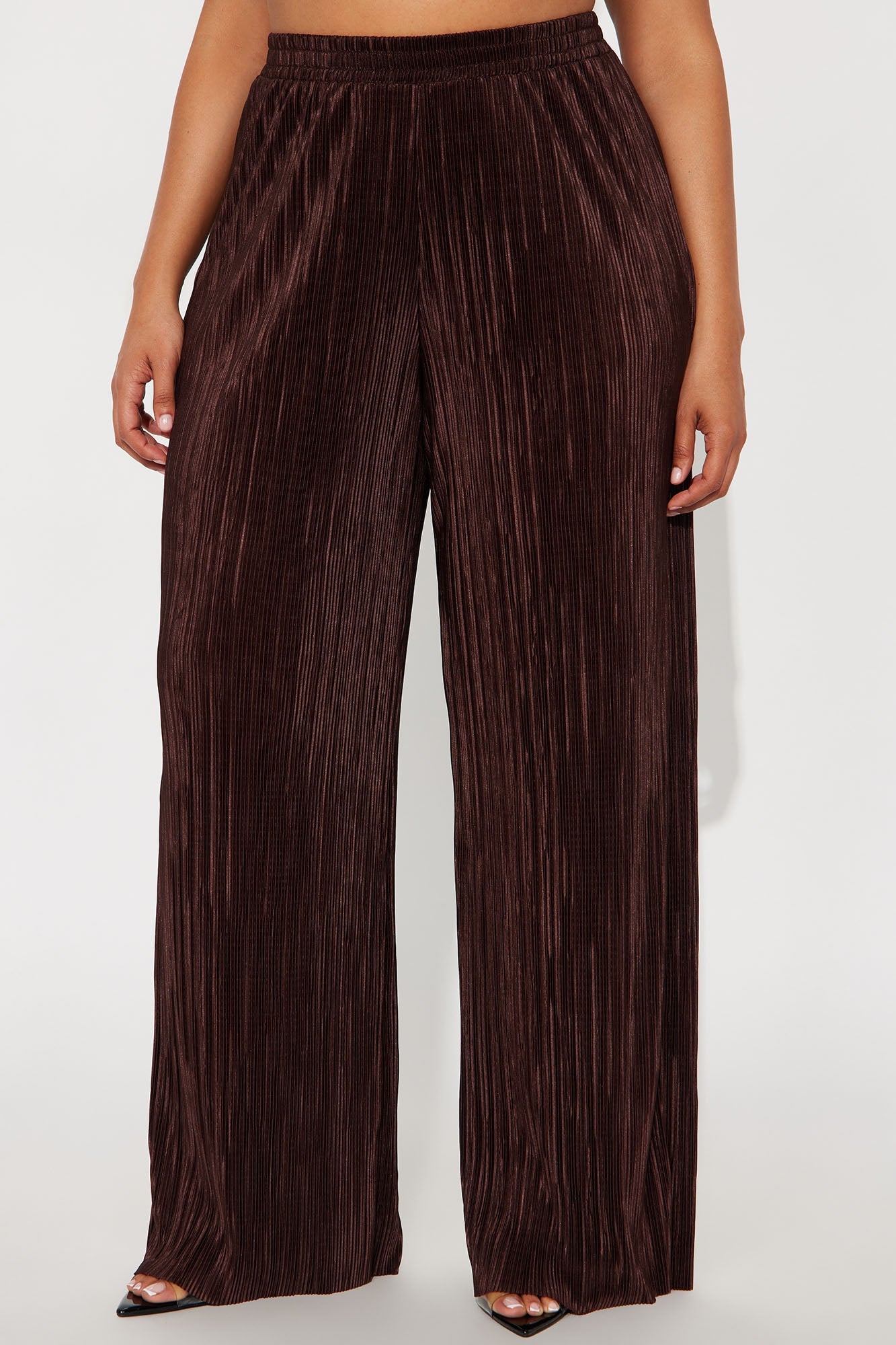 No Small Talk Wide Leg Plisse Pant 32″ - Chocolate