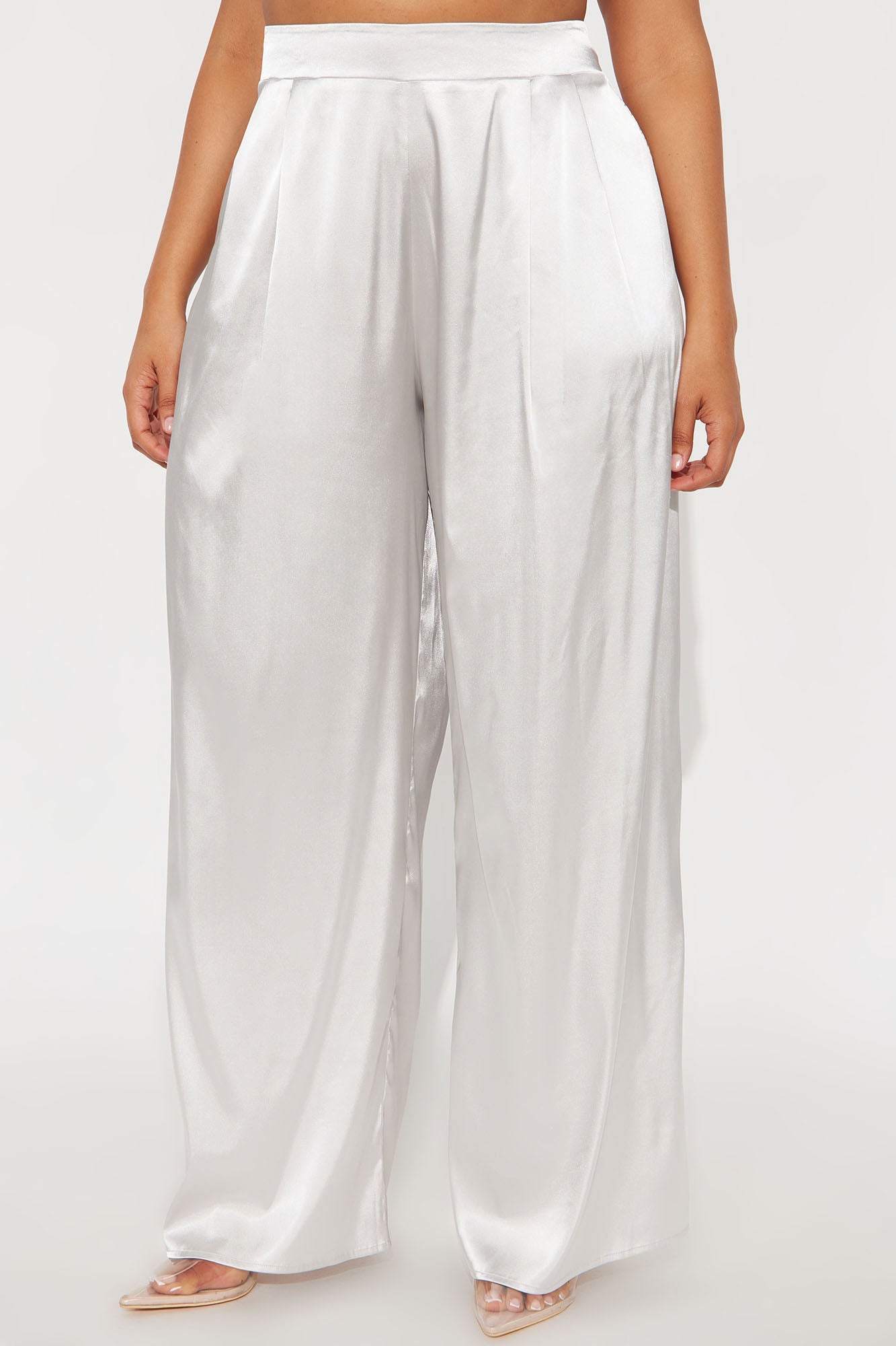 First Class Wide Leg Satin Pant 32″ - Pearl