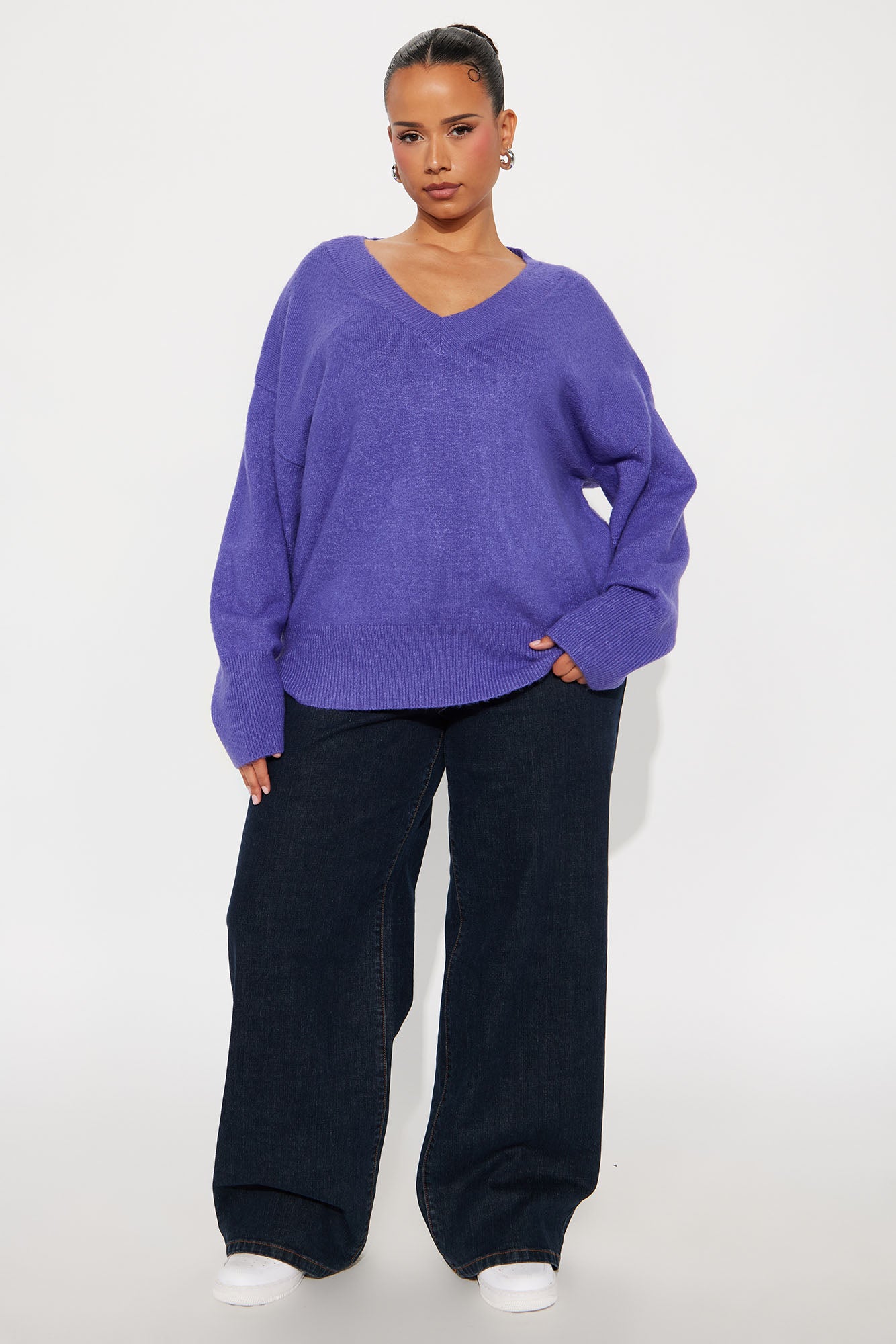 Serene V Neck Sweater - Purple