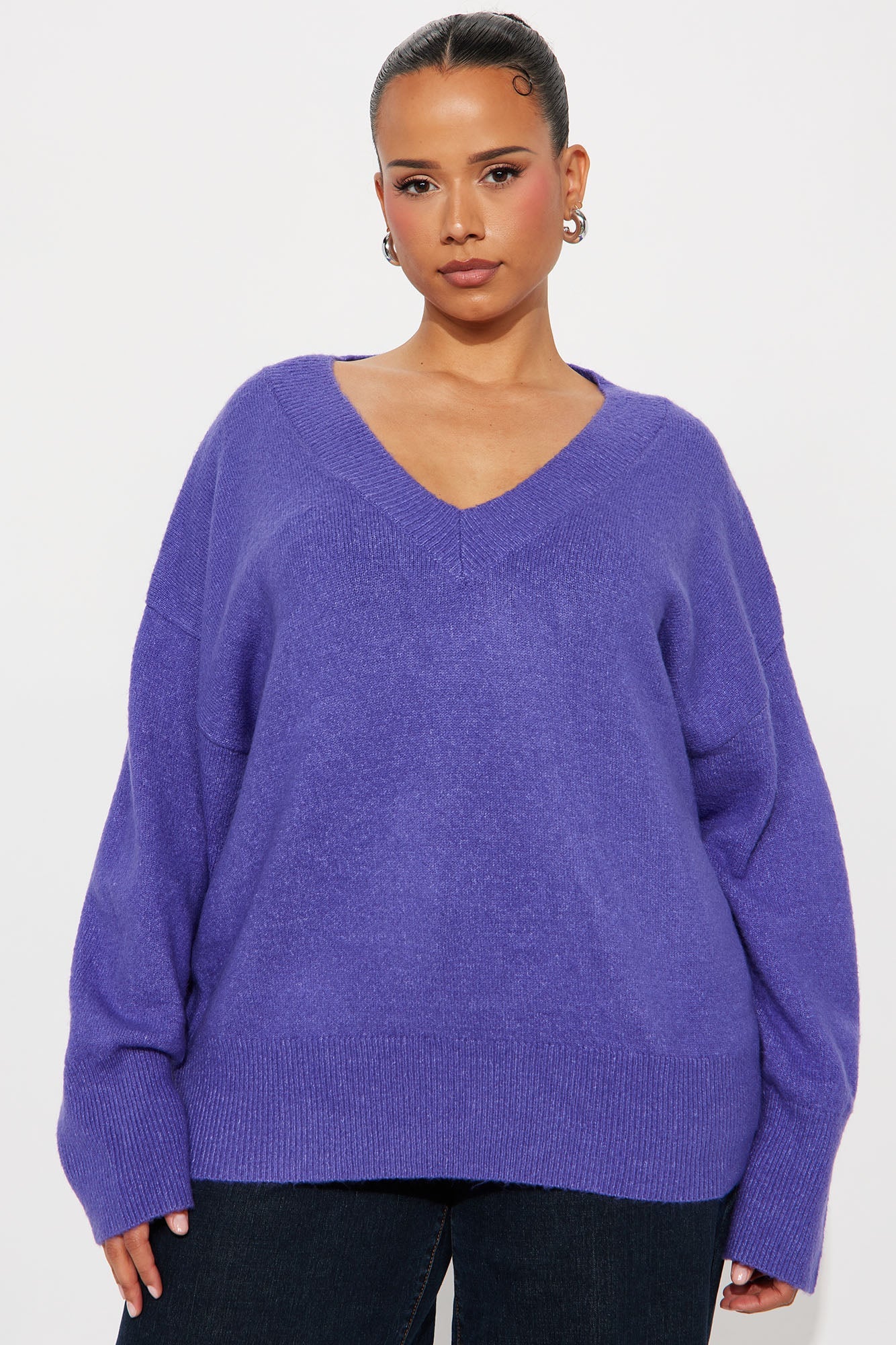 Serene V Neck Sweater - Purple