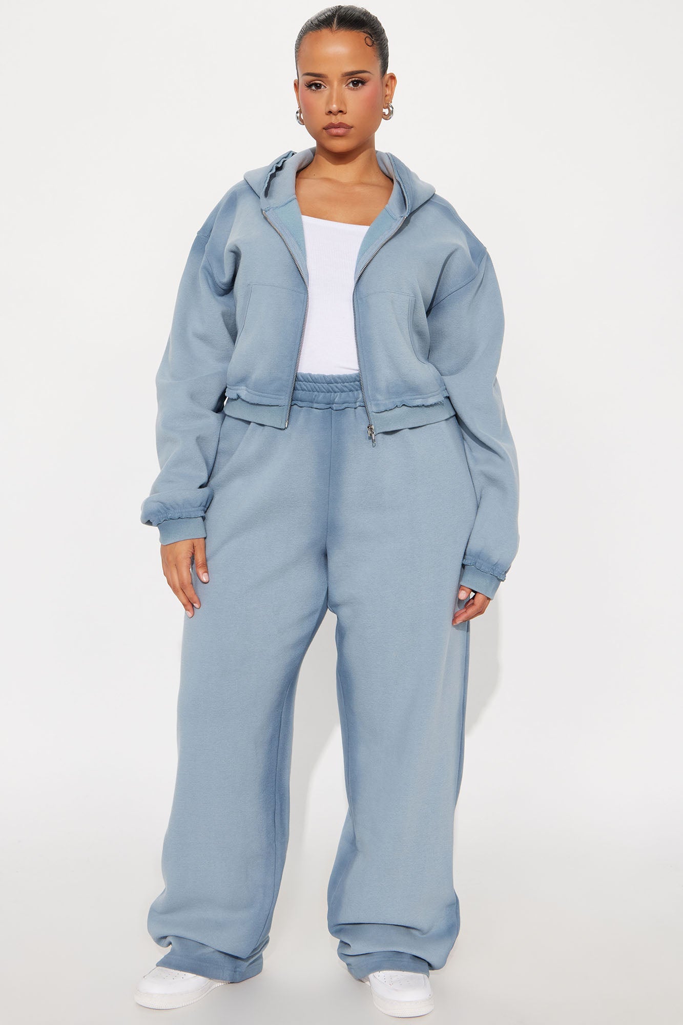 Wynona Washed Fleece Pant Set - Slate Blue