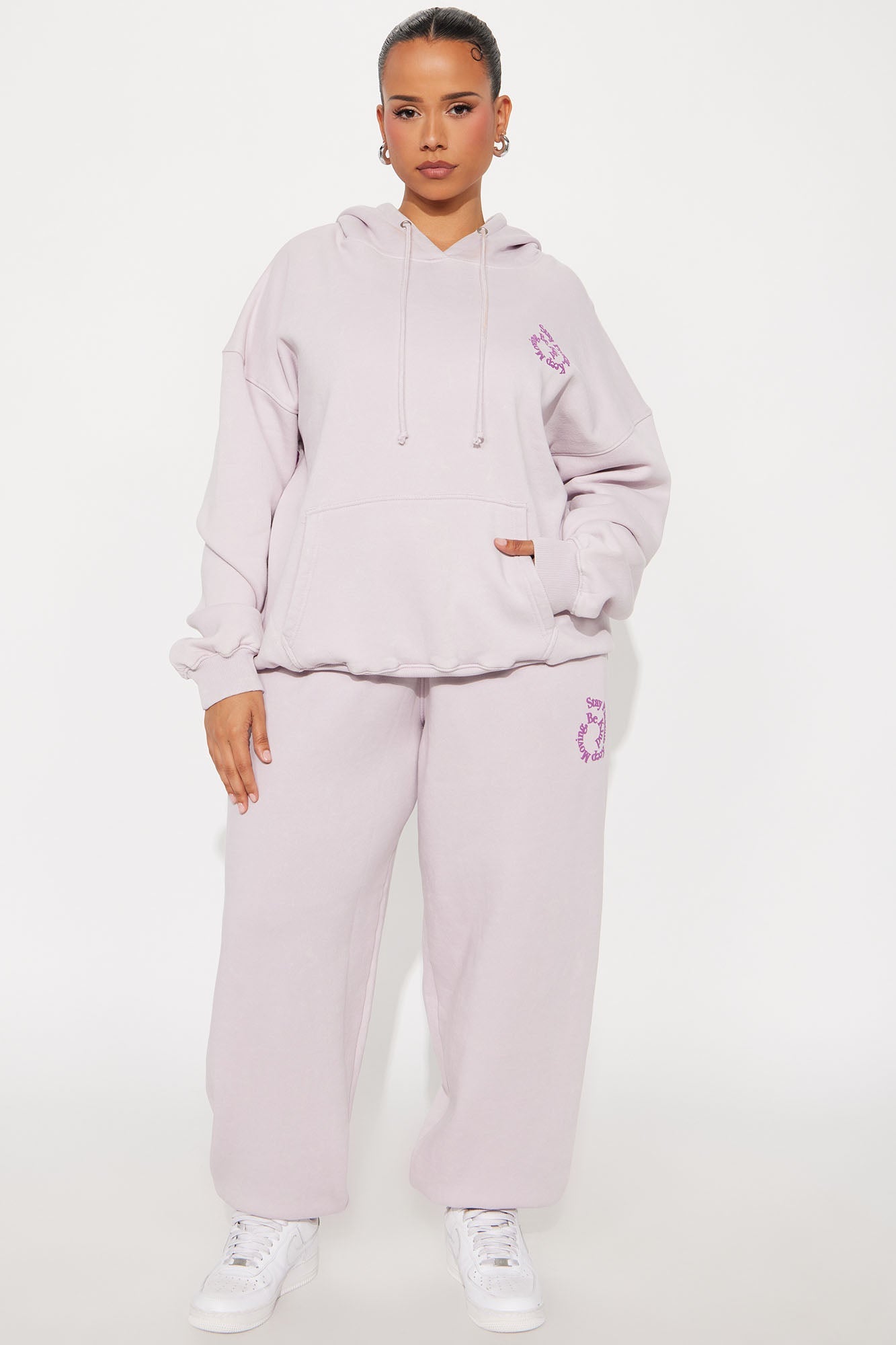 Positive Vibes Fleece Jogger Set - Lilac