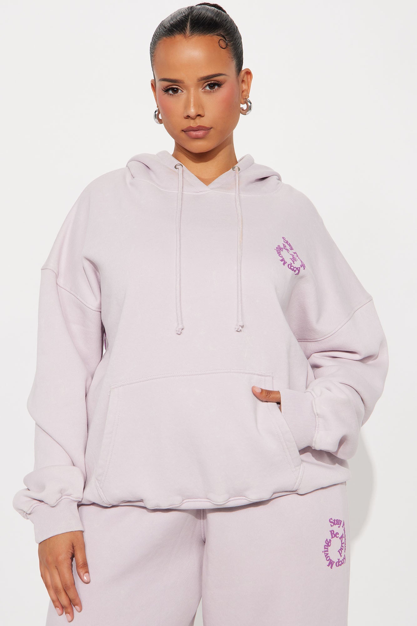 Positive Vibes Fleece Jogger Set - Lilac