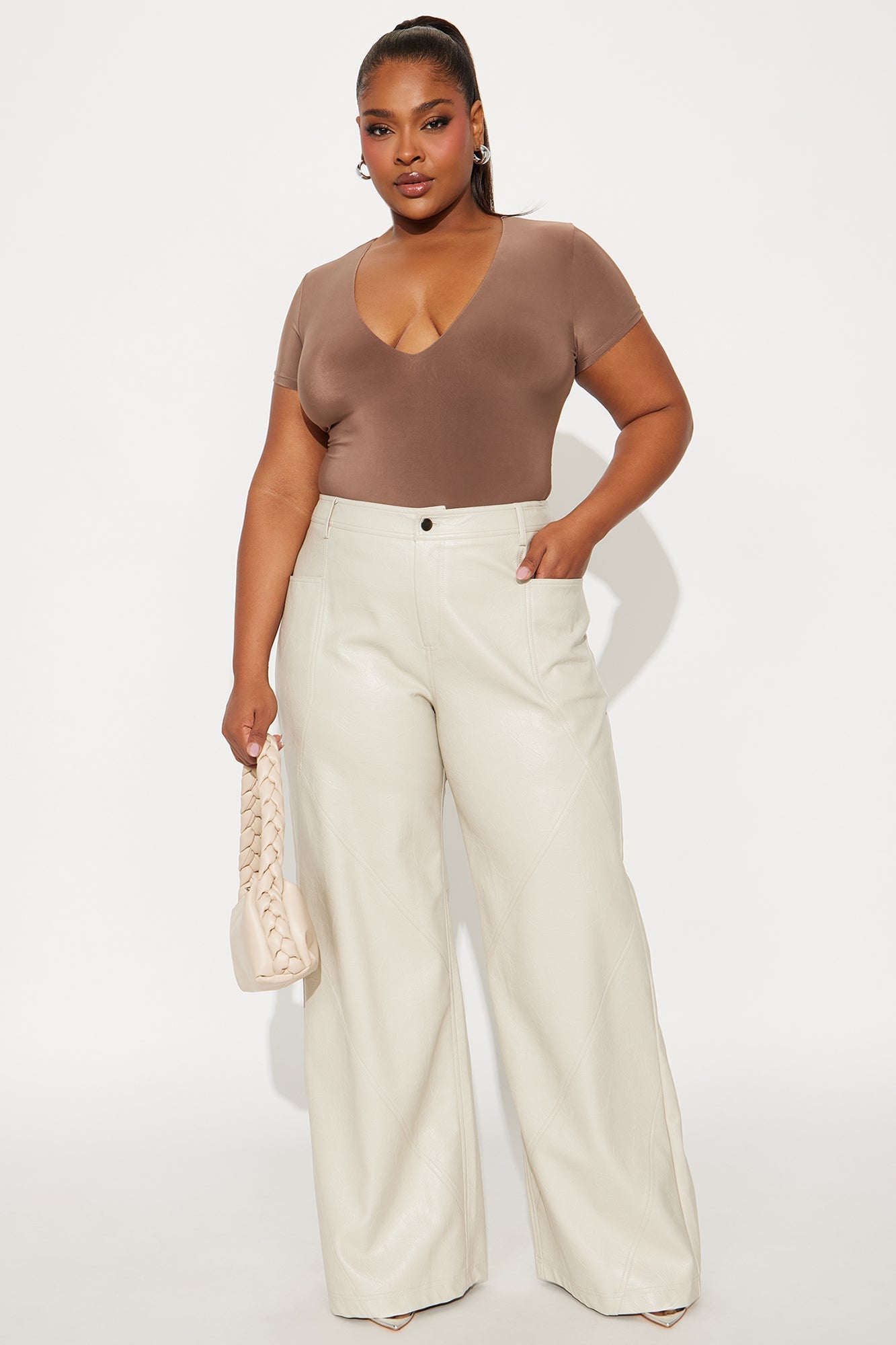 Bad Vibes Faux Leather Flare Pant 33″ - Stone