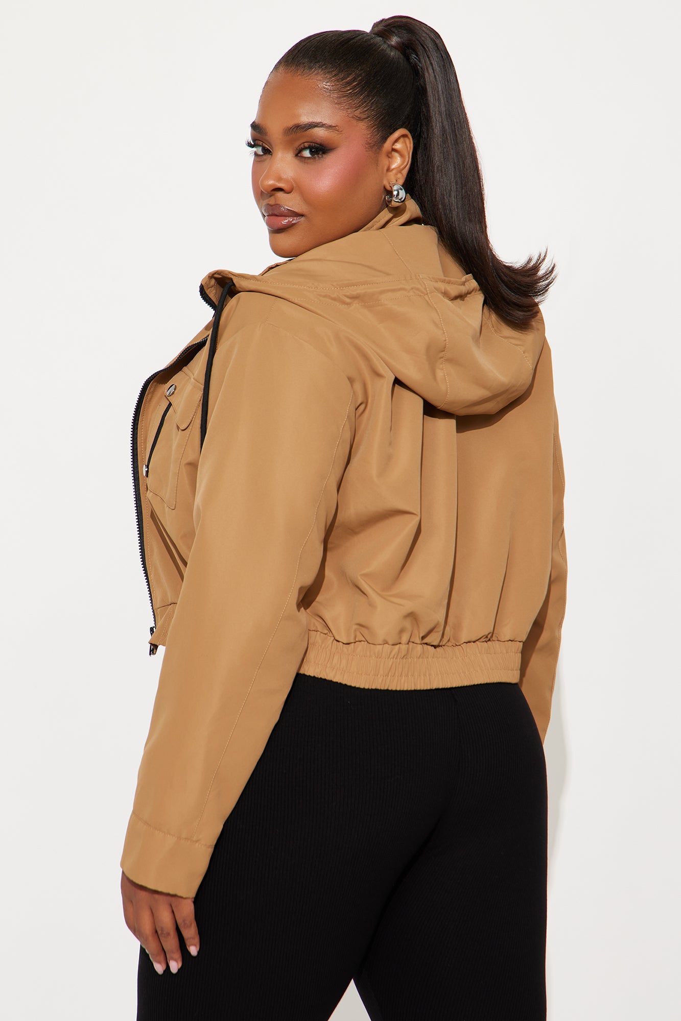 Kelsie Hooded Cropped Jacket - Khaki