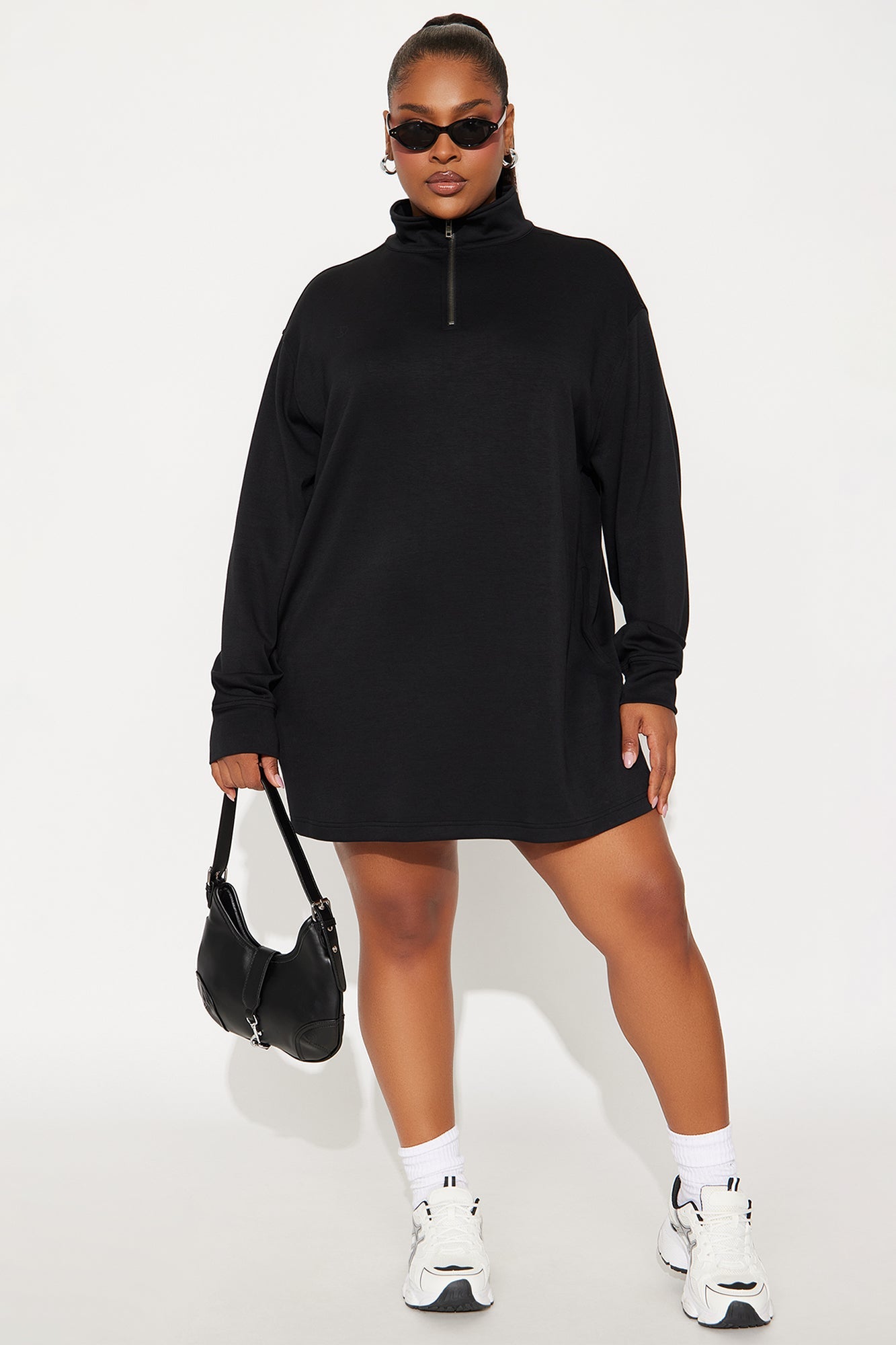 Flow With Me Sweater Mini Dress - Black