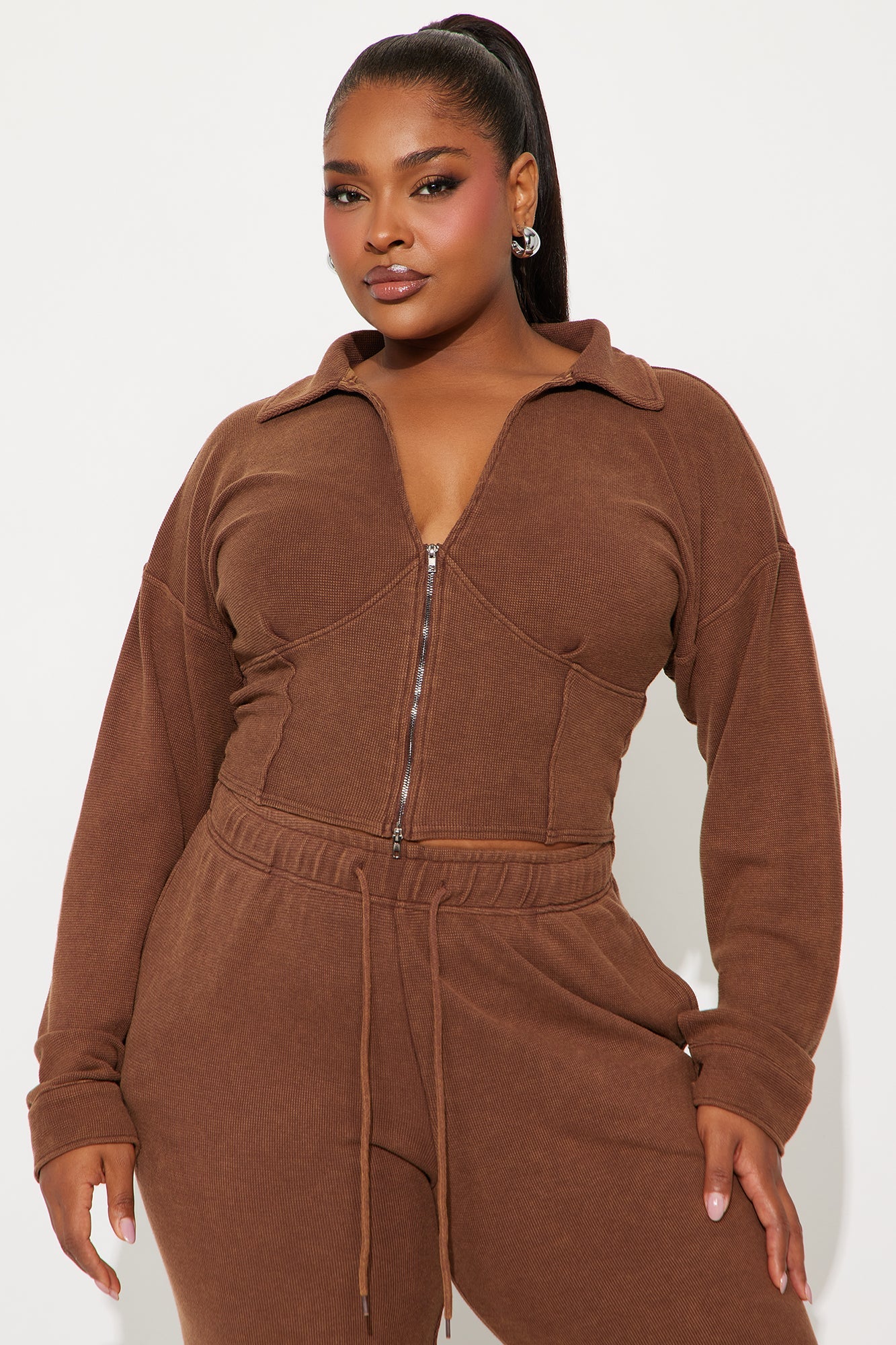 Kaia Waffle Lounge Pant Set - Chocolate
