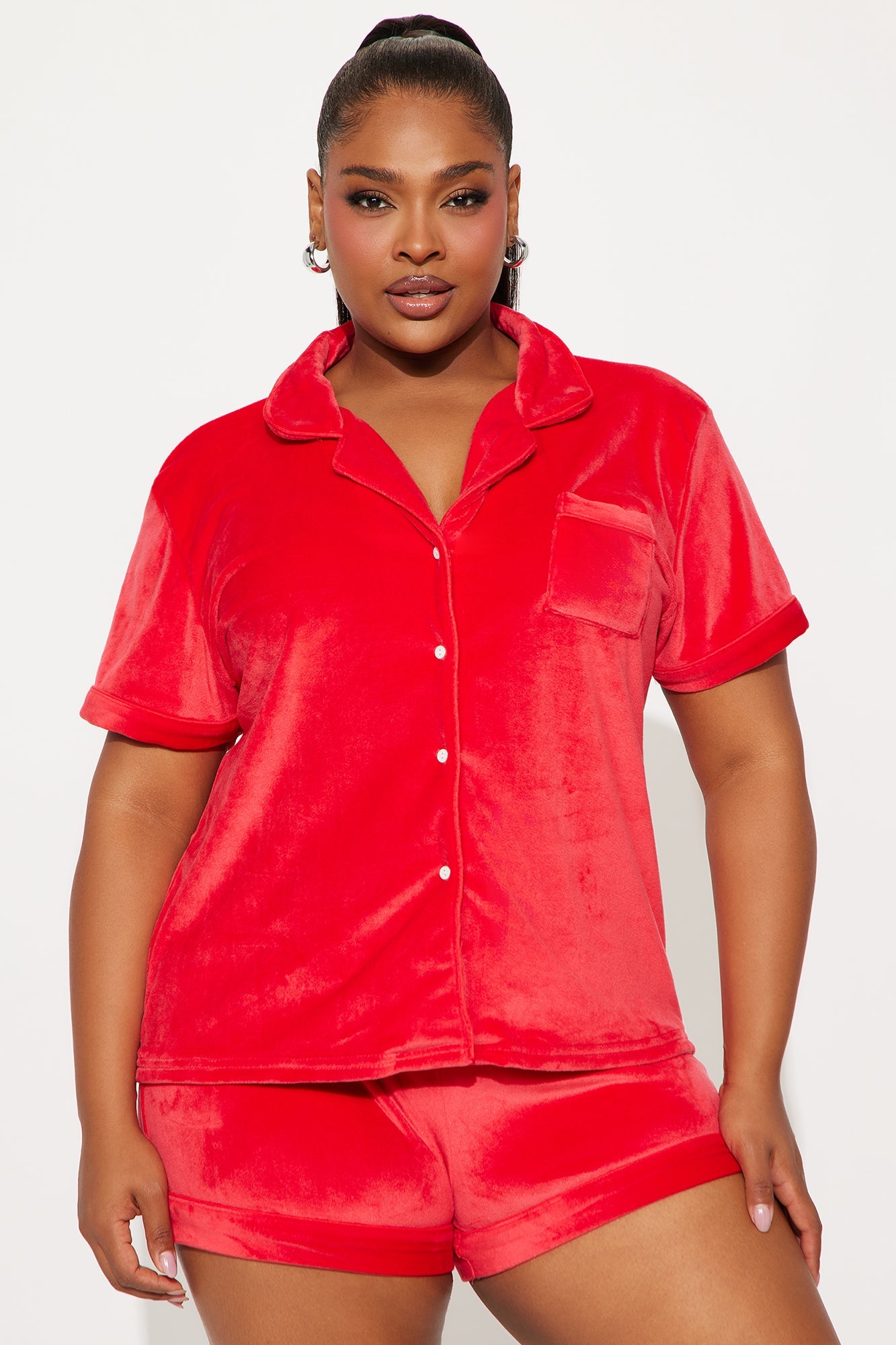 Cozy Moments Velour Short Sleeve PJ Short Set - Red