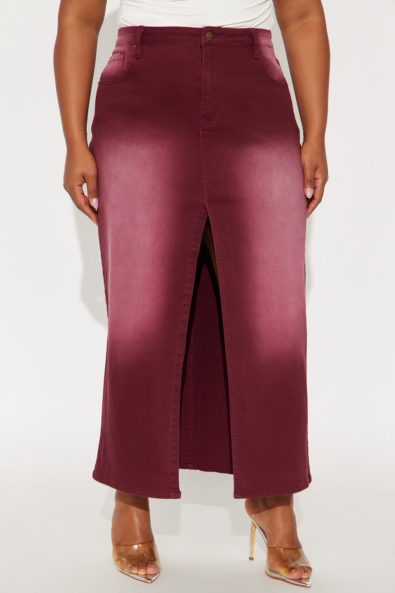 Nicole Burgundy Wash Denim Maxi Skirt - Burgundy
