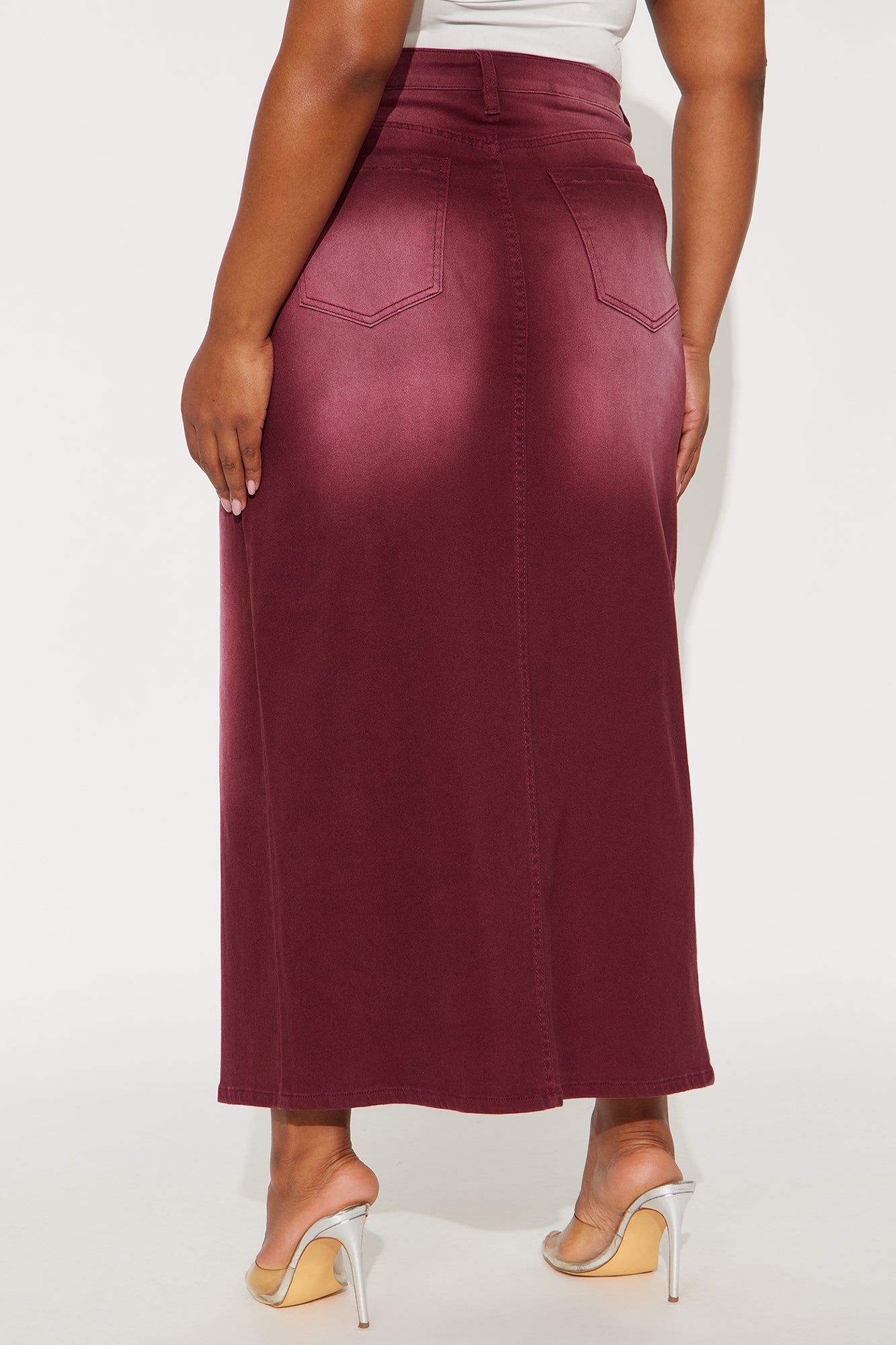 Nicole Burgundy Wash Denim Maxi Skirt - Burgundy