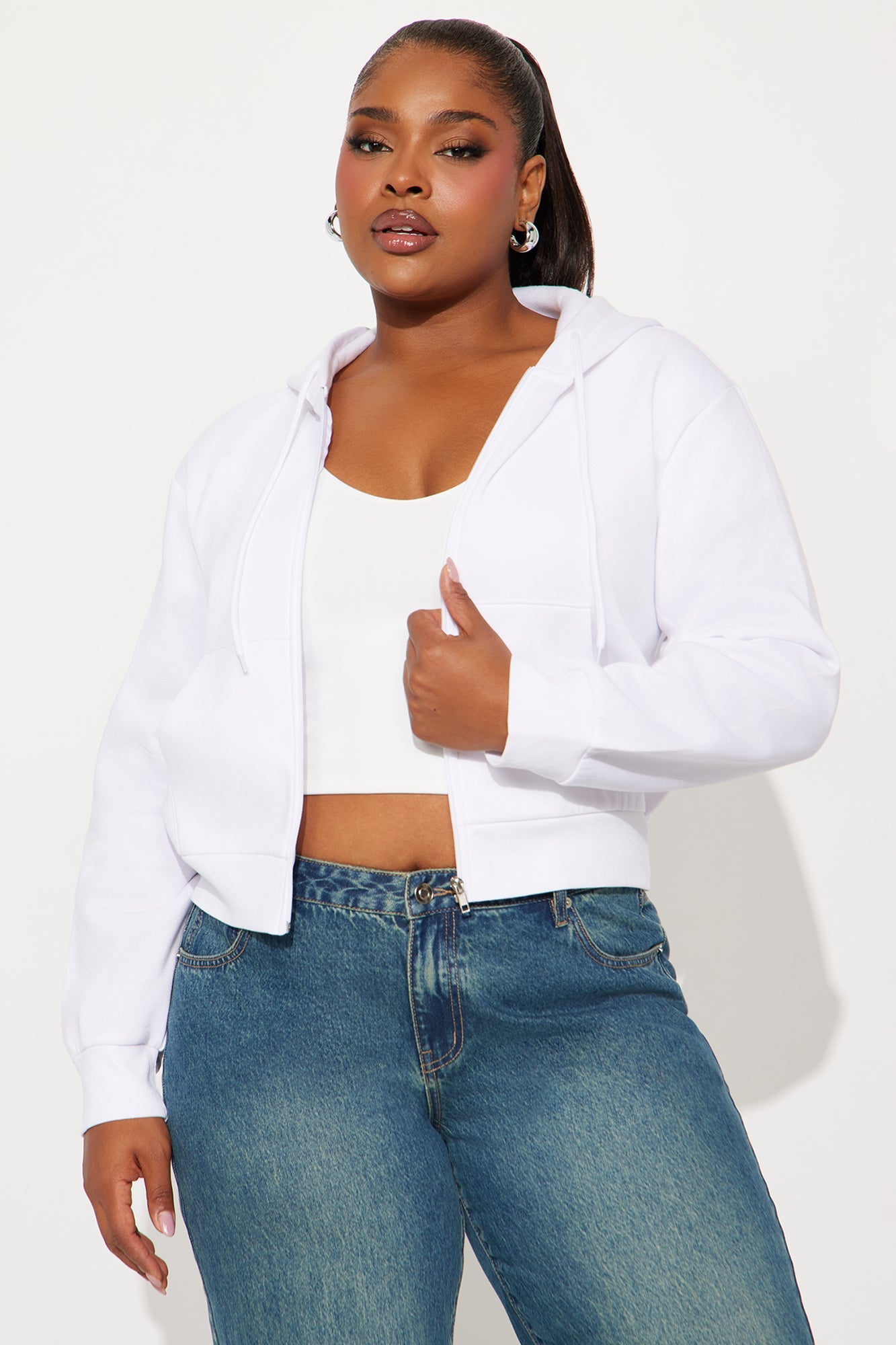 Kinsley Cropped Hoodie - White