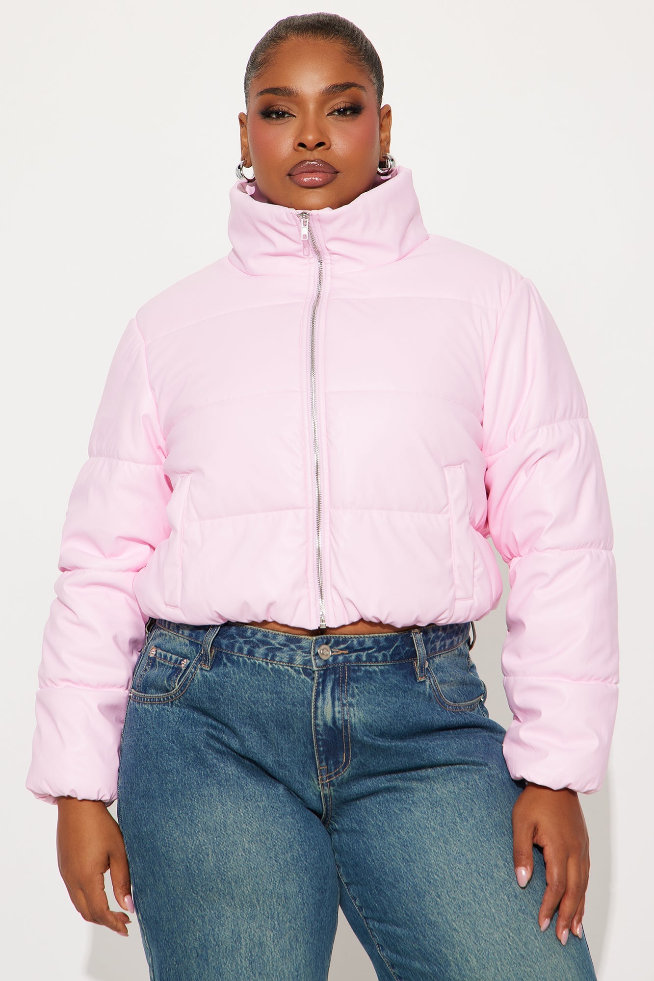 Vixen Faux Leather Puffer Jacket - Pink