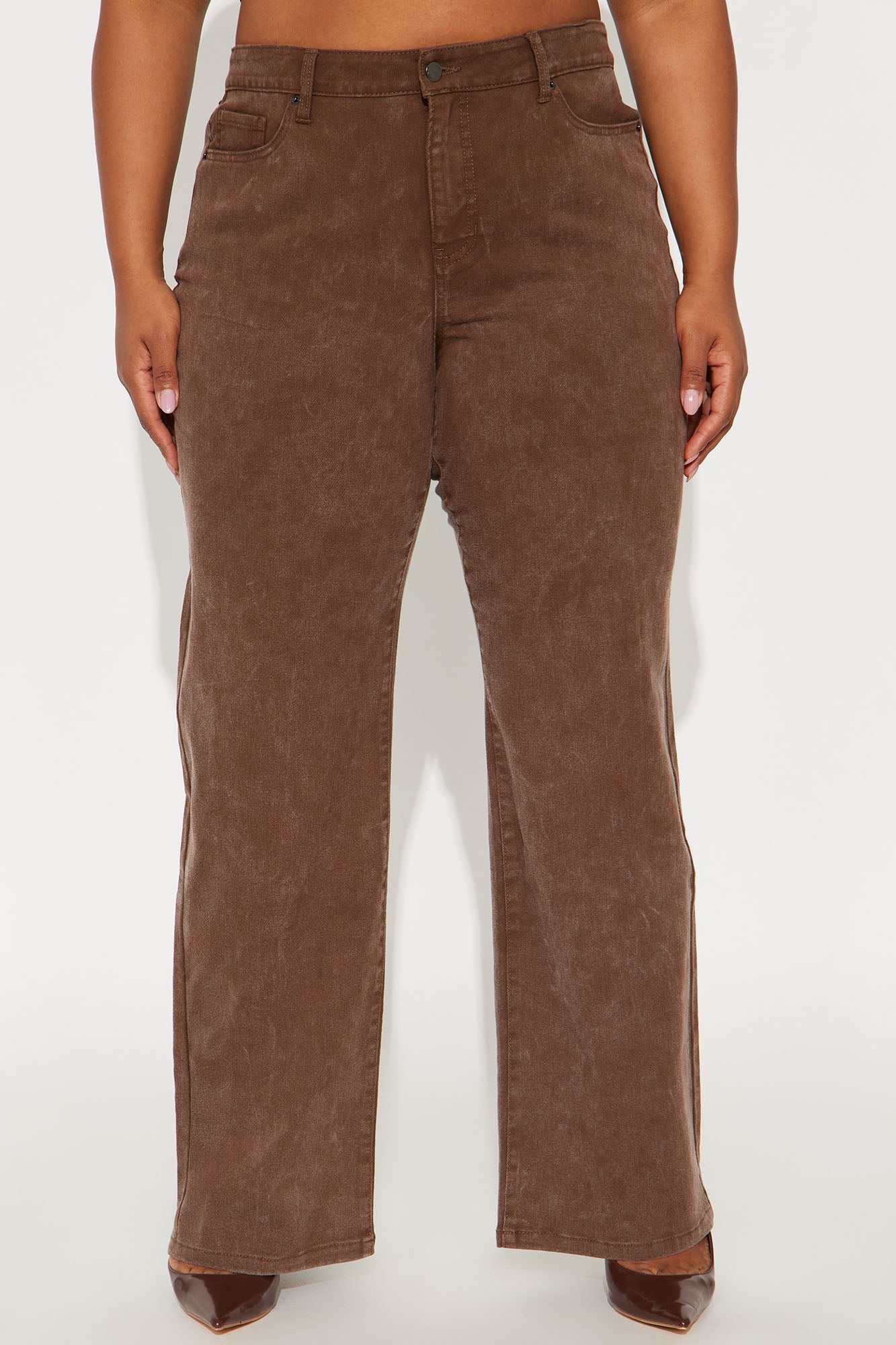 Deanna Washed Straight Leg Pant 33 - Brown