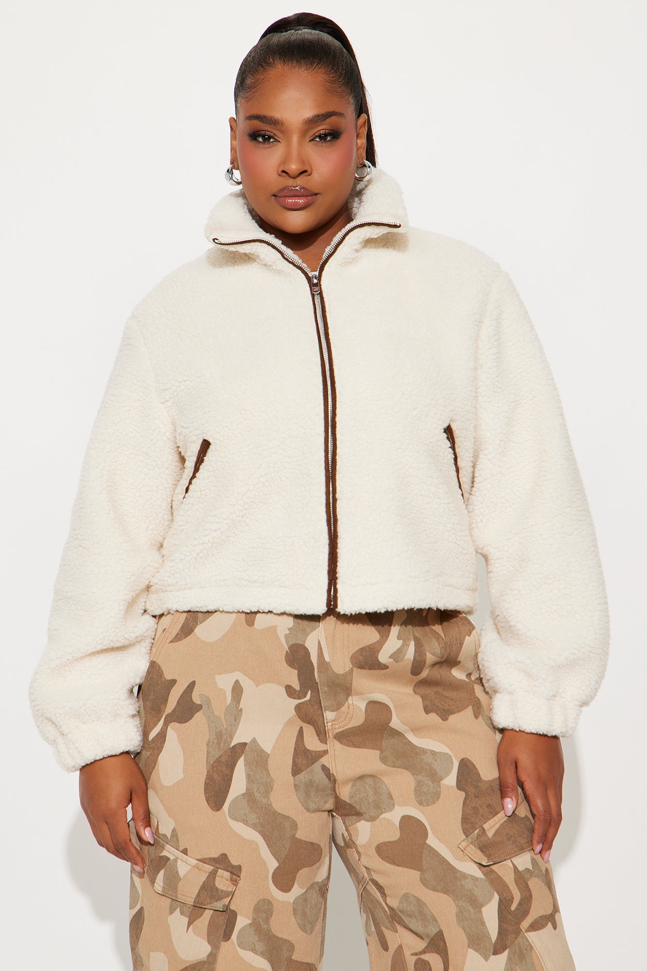 Cozy Cove Faux Sherpa Coat - Cream/combo