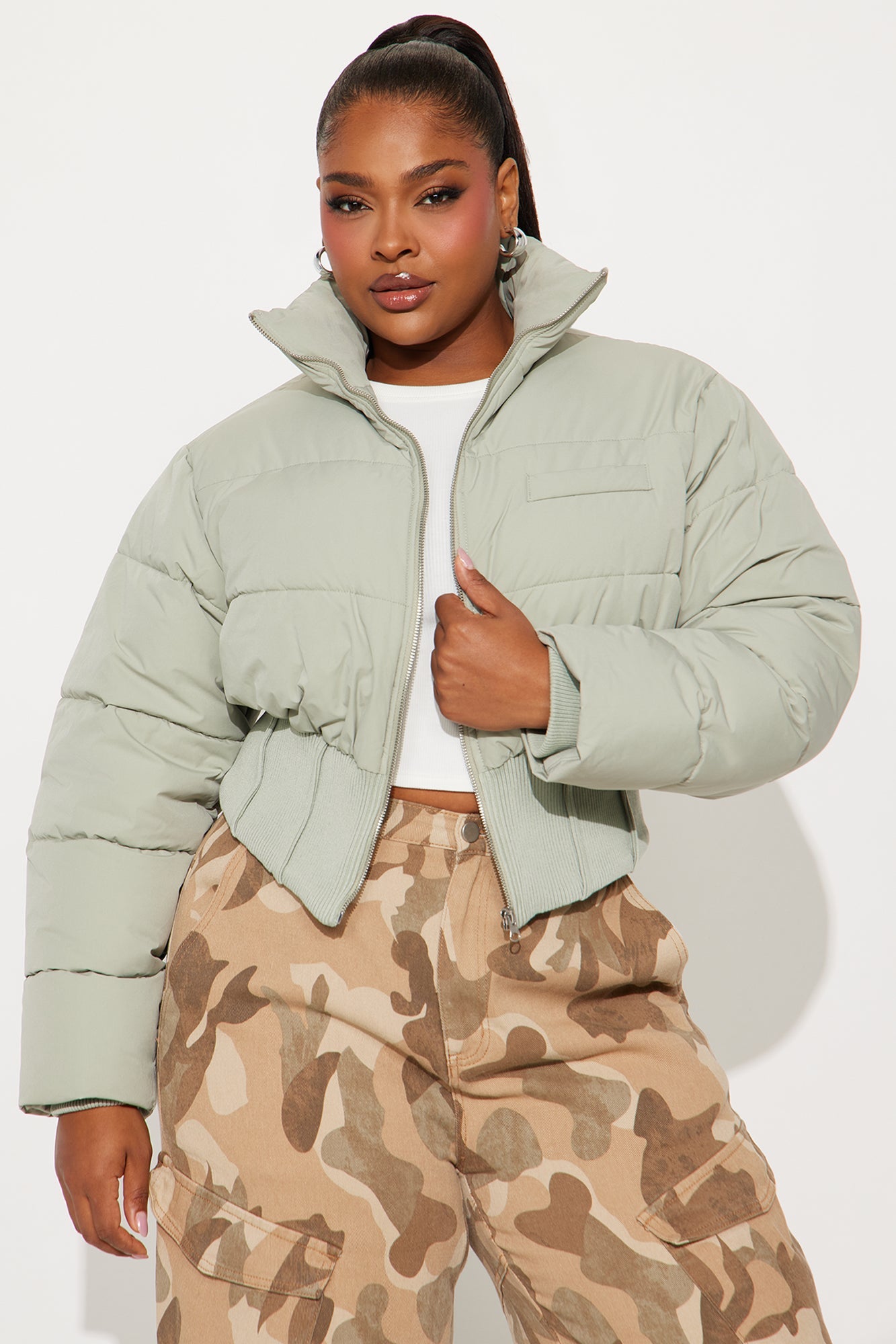 Cold Serve Corset Puffer Jacket - Olive