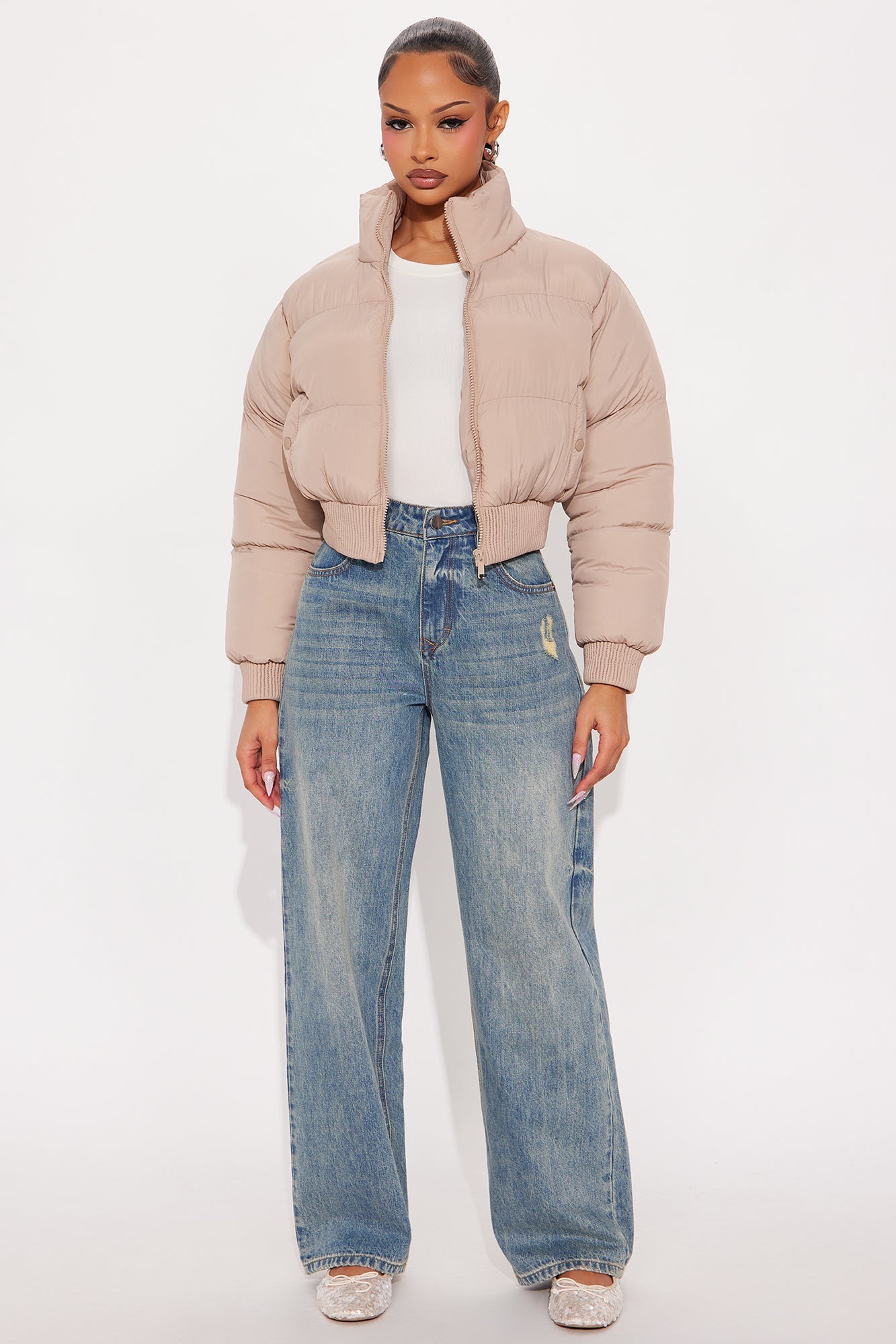 Raquel Cropped Puffer Jacket - Taupe