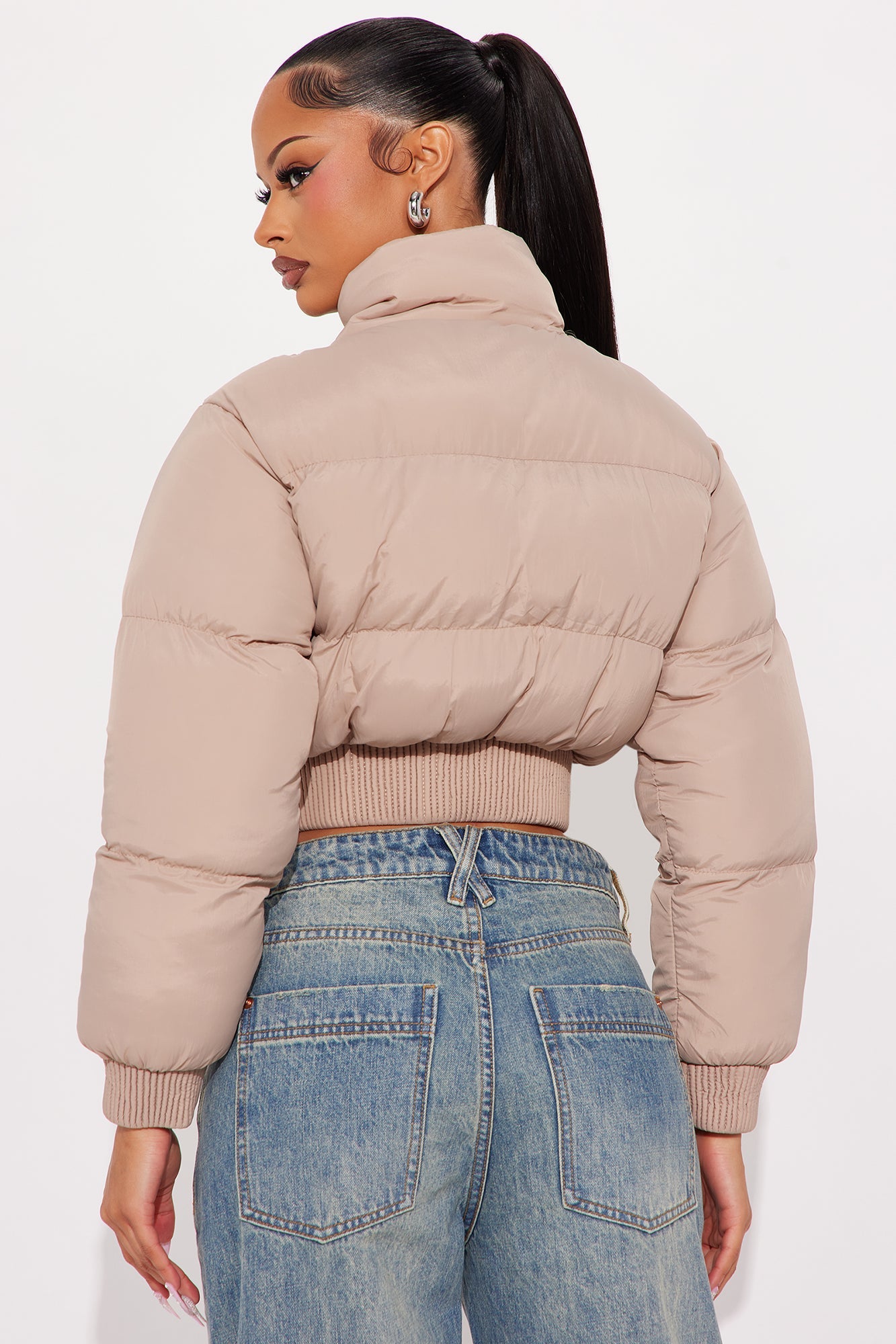 Raquel Cropped Puffer Jacket - Taupe