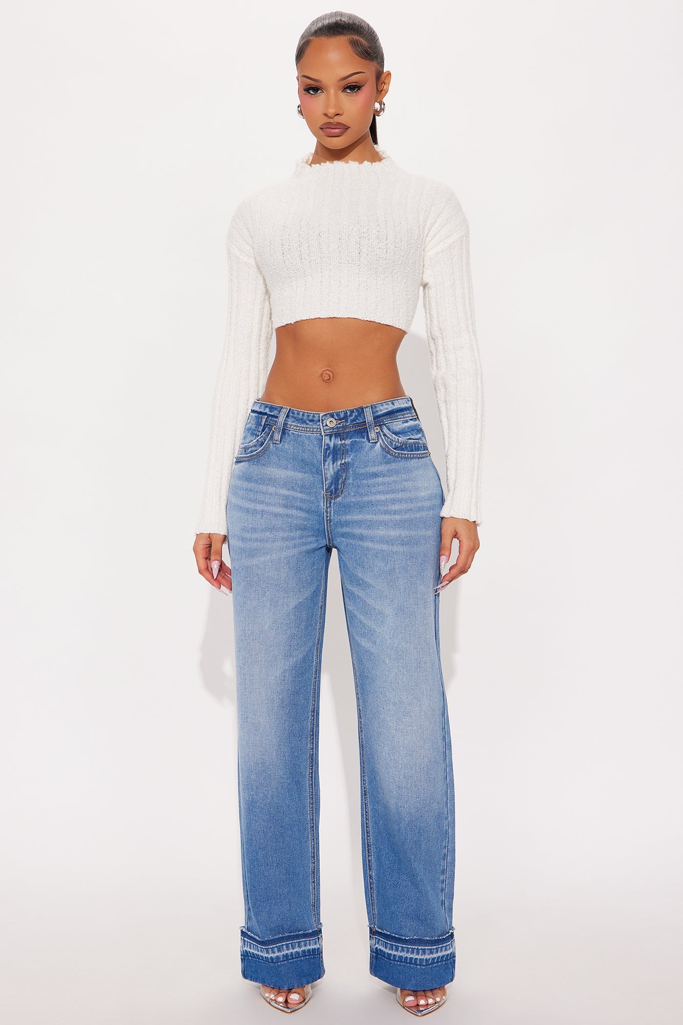 Truly Authentic Cuffed Straight Leg Jeans - Medium Wash