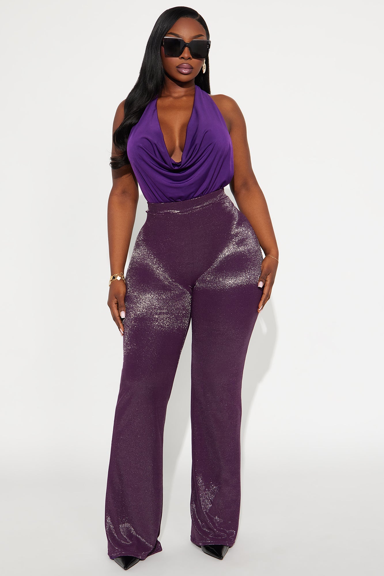 Star Of The Night Shimmer Flare Pant 33″ - Plum