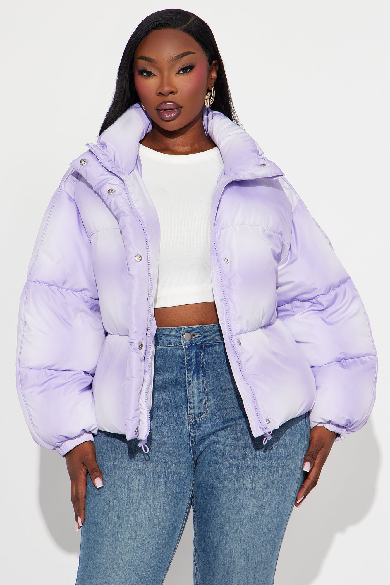 Zoe Ombre Cropped Puffer Jacket - Lavender