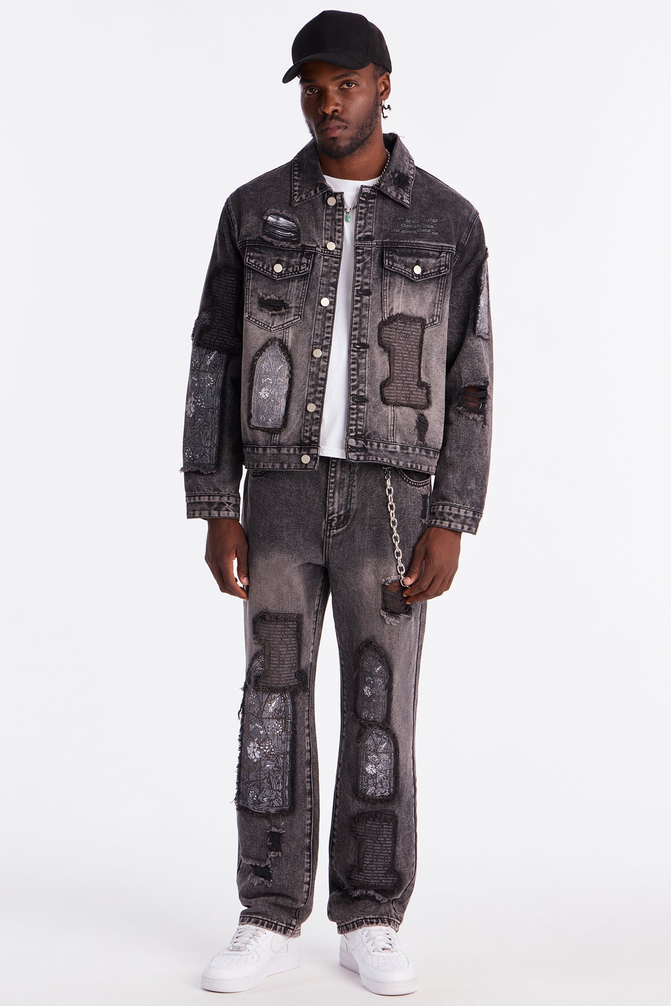 Straight In Due Time Distressed Patch Jean - Black Wash