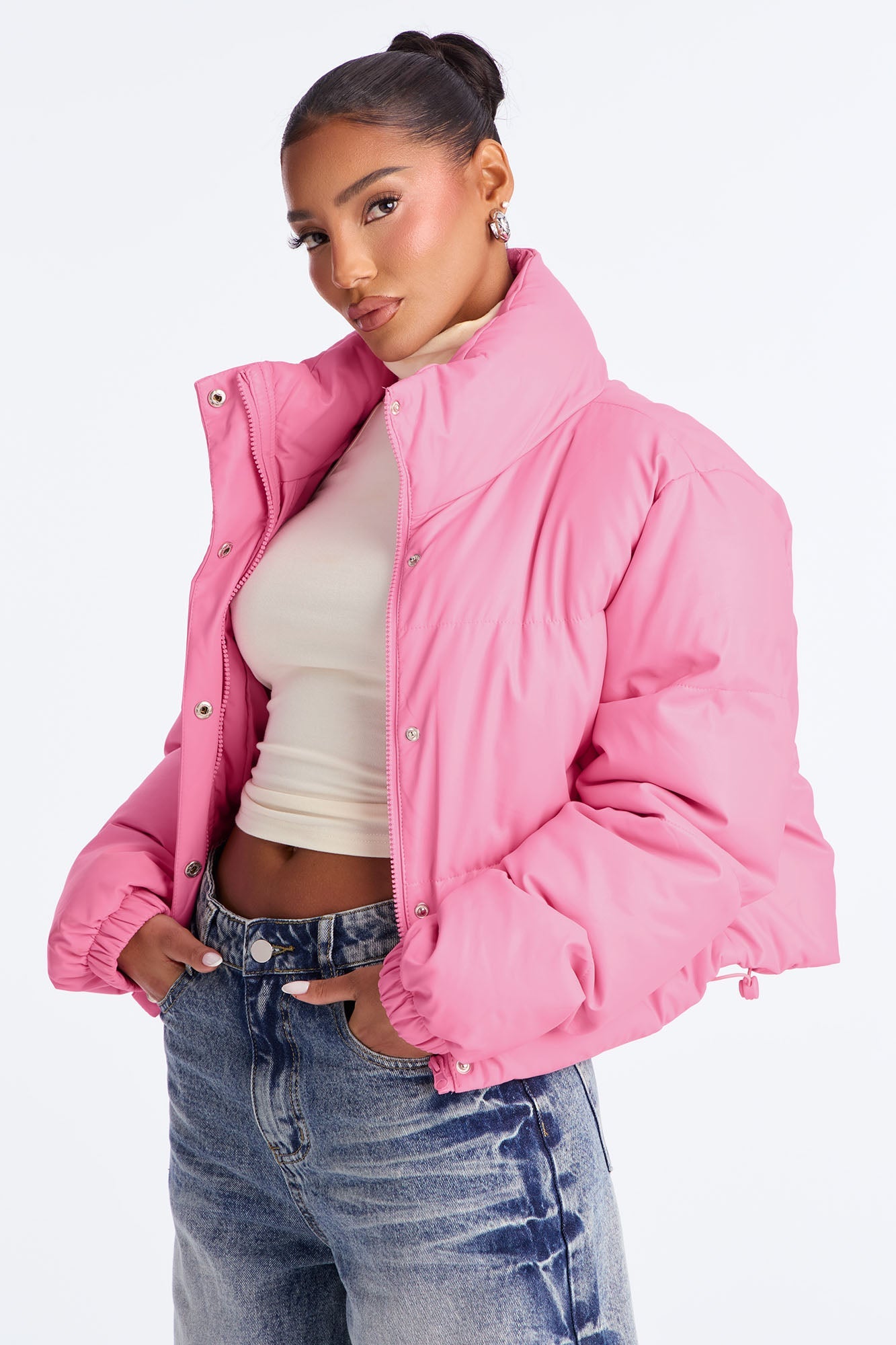 Big Dreams Faux Leather Puffer Jacket - Pink