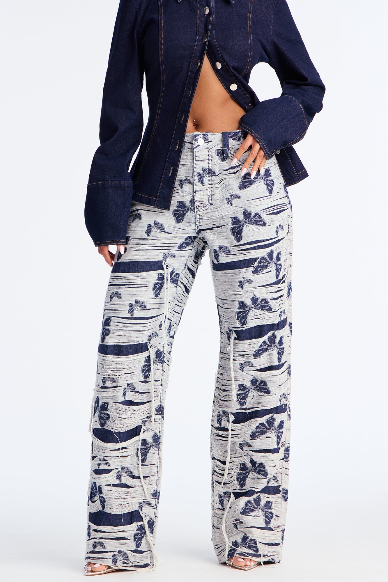 Flying Butterflies Straight Leg Jeans - Dark Wash
