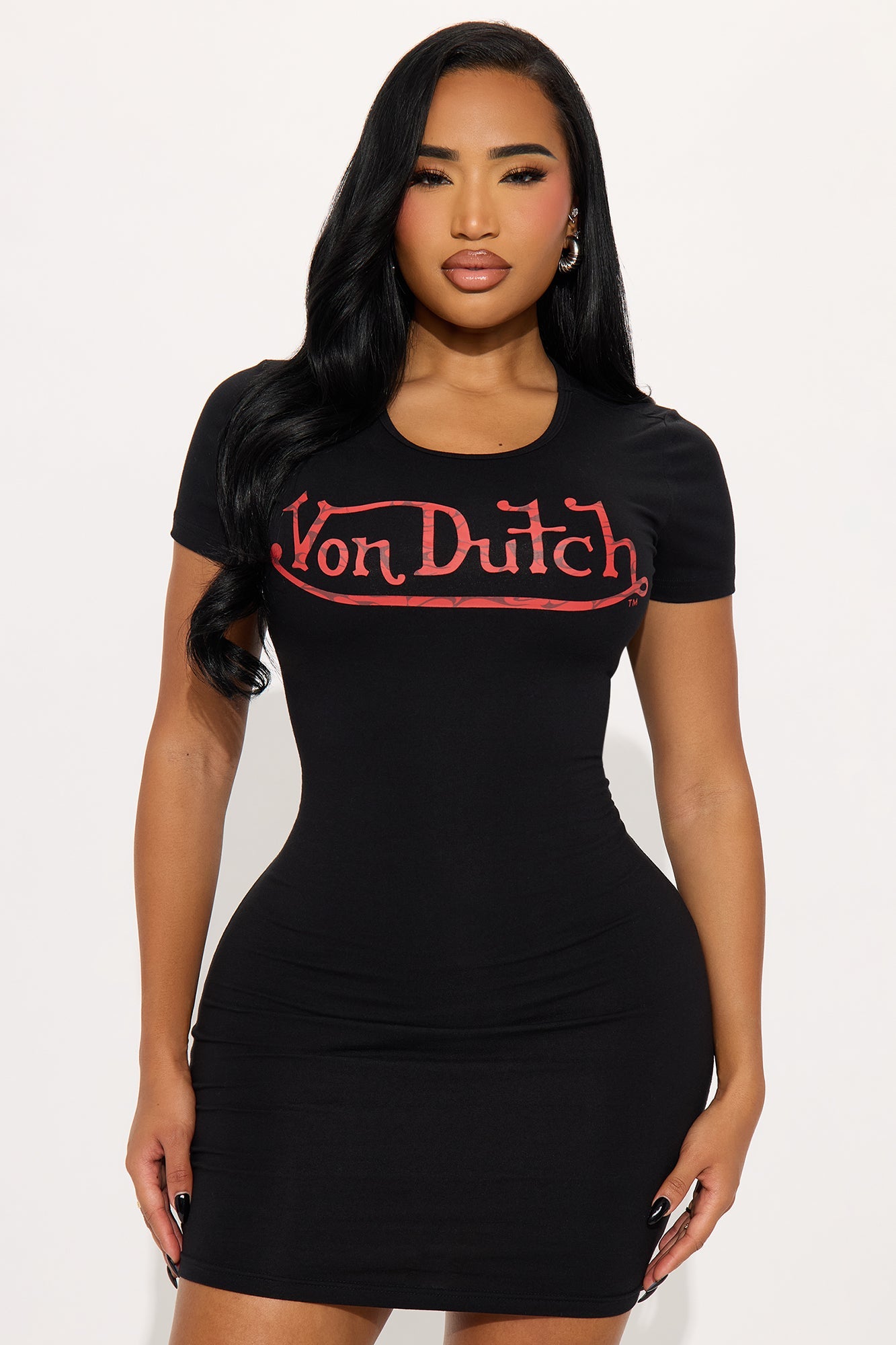 Von Dutch Flames Long Sleeve Mini Dress - Black/Red