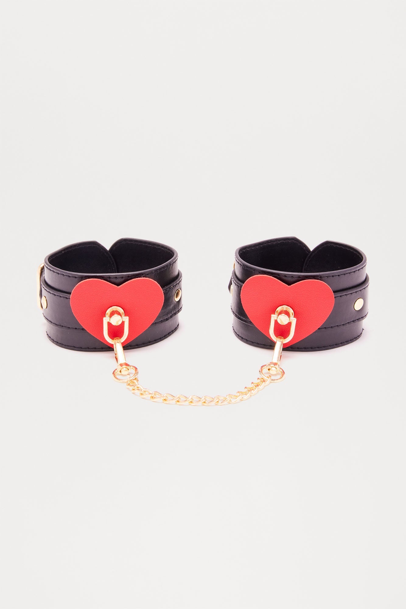 Love Happy Faux Leather Handcuffs - Black/Red