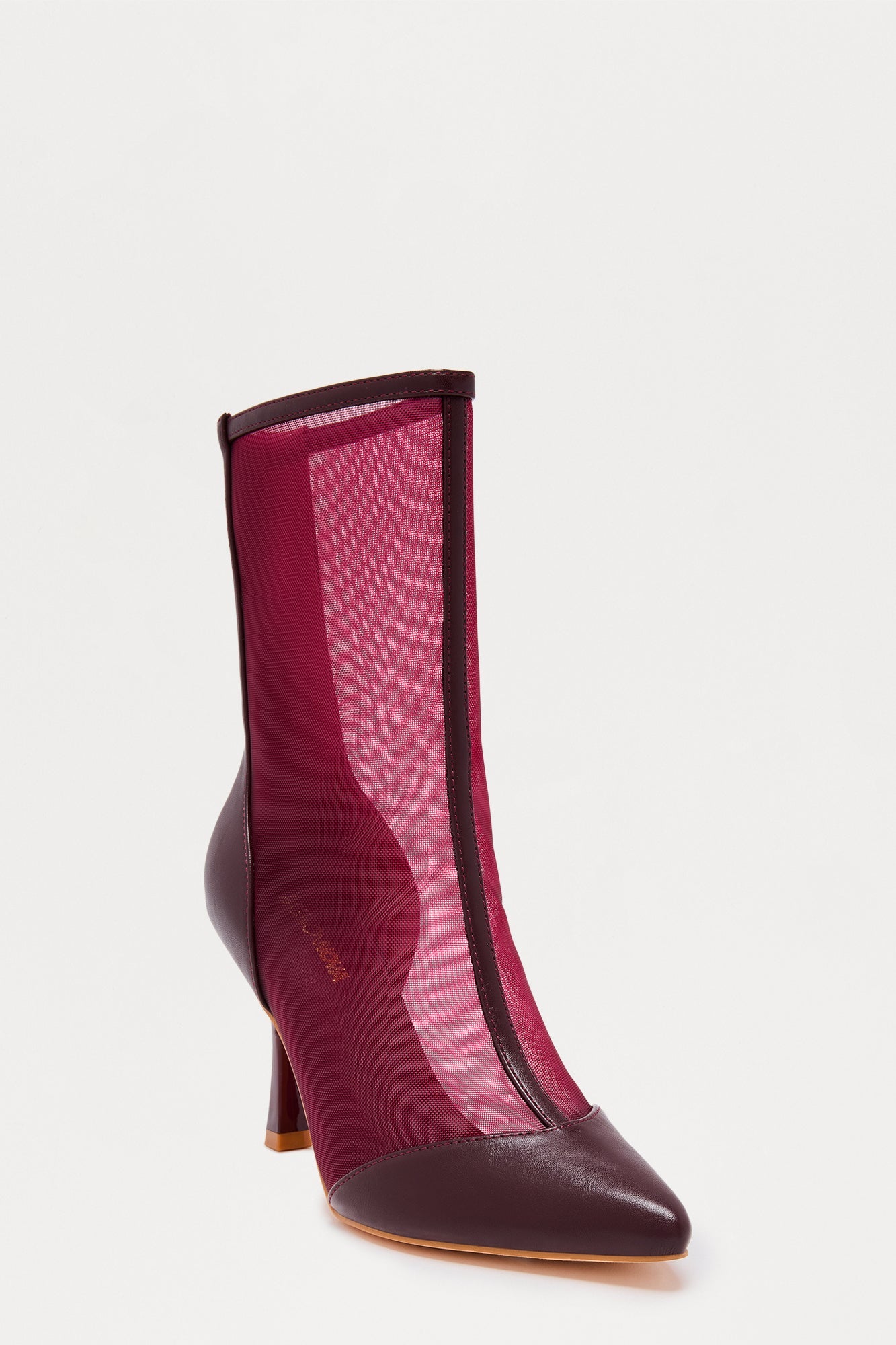 Marabou Mesh Stiletto Booties - Burgundy