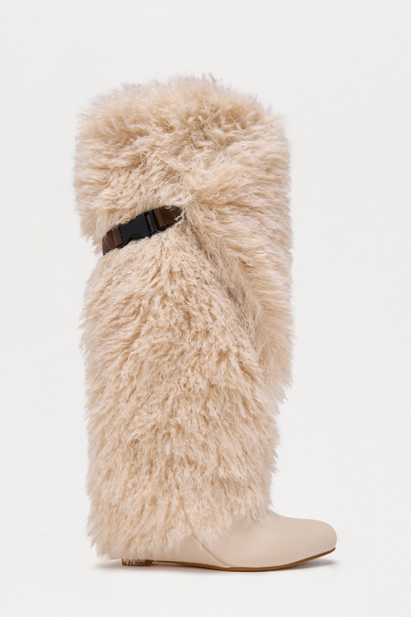 Mio Faux Fur Overlay Boots - Beige