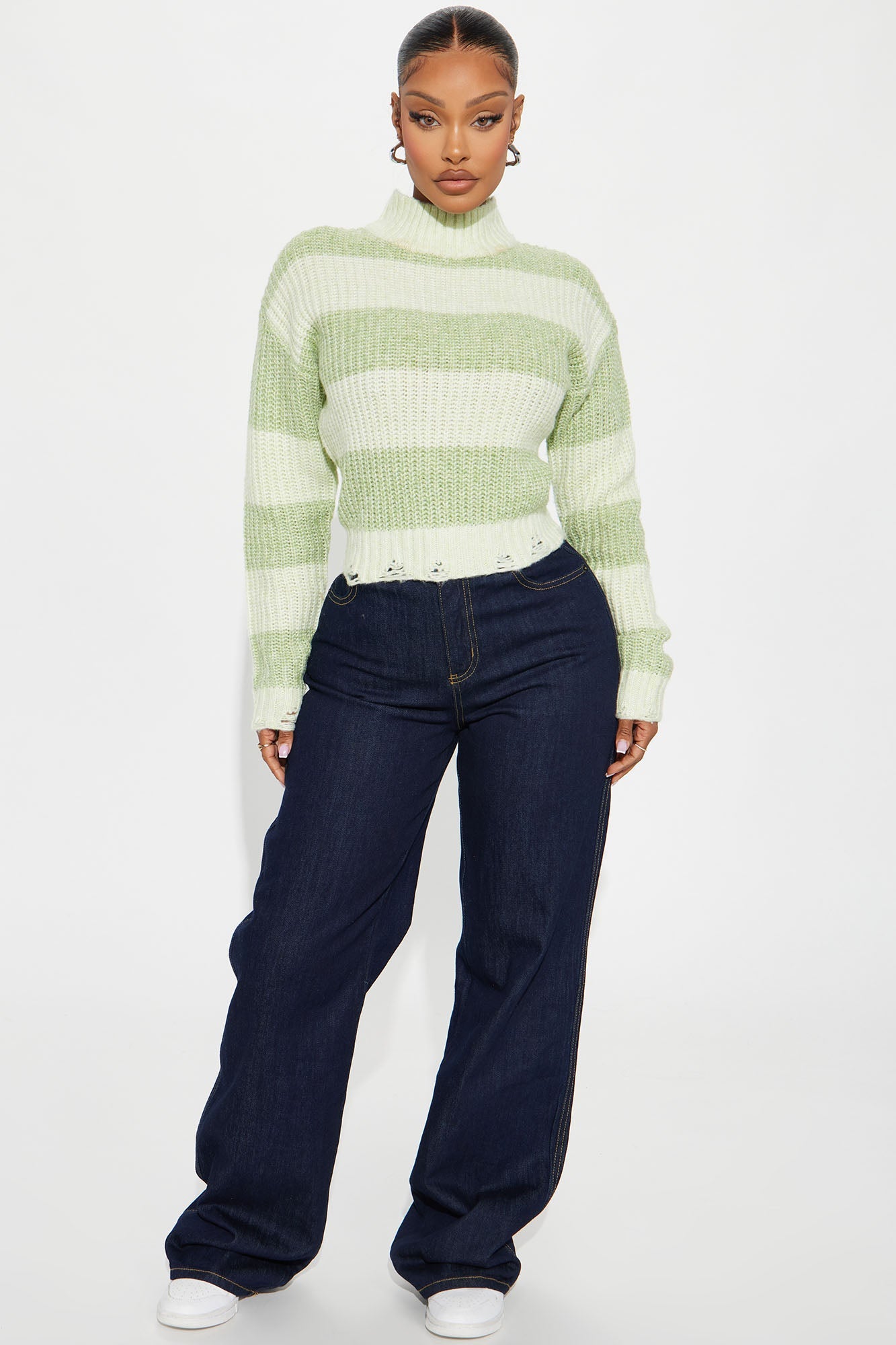 Seeing Things Striped Sweater - Green/combo