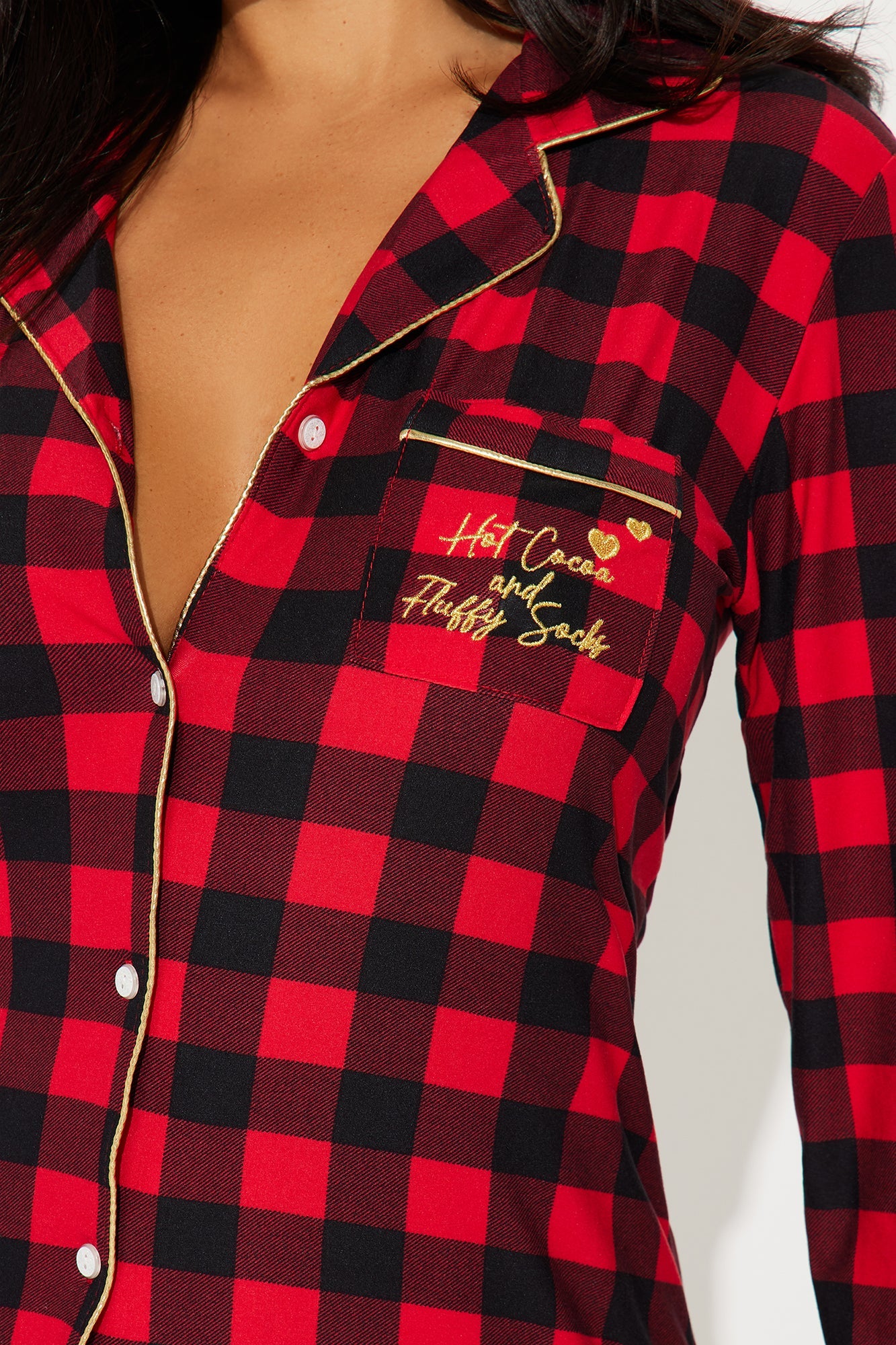 Hot Cocoa Glitter PJ Sleep Shirt - Red/Black