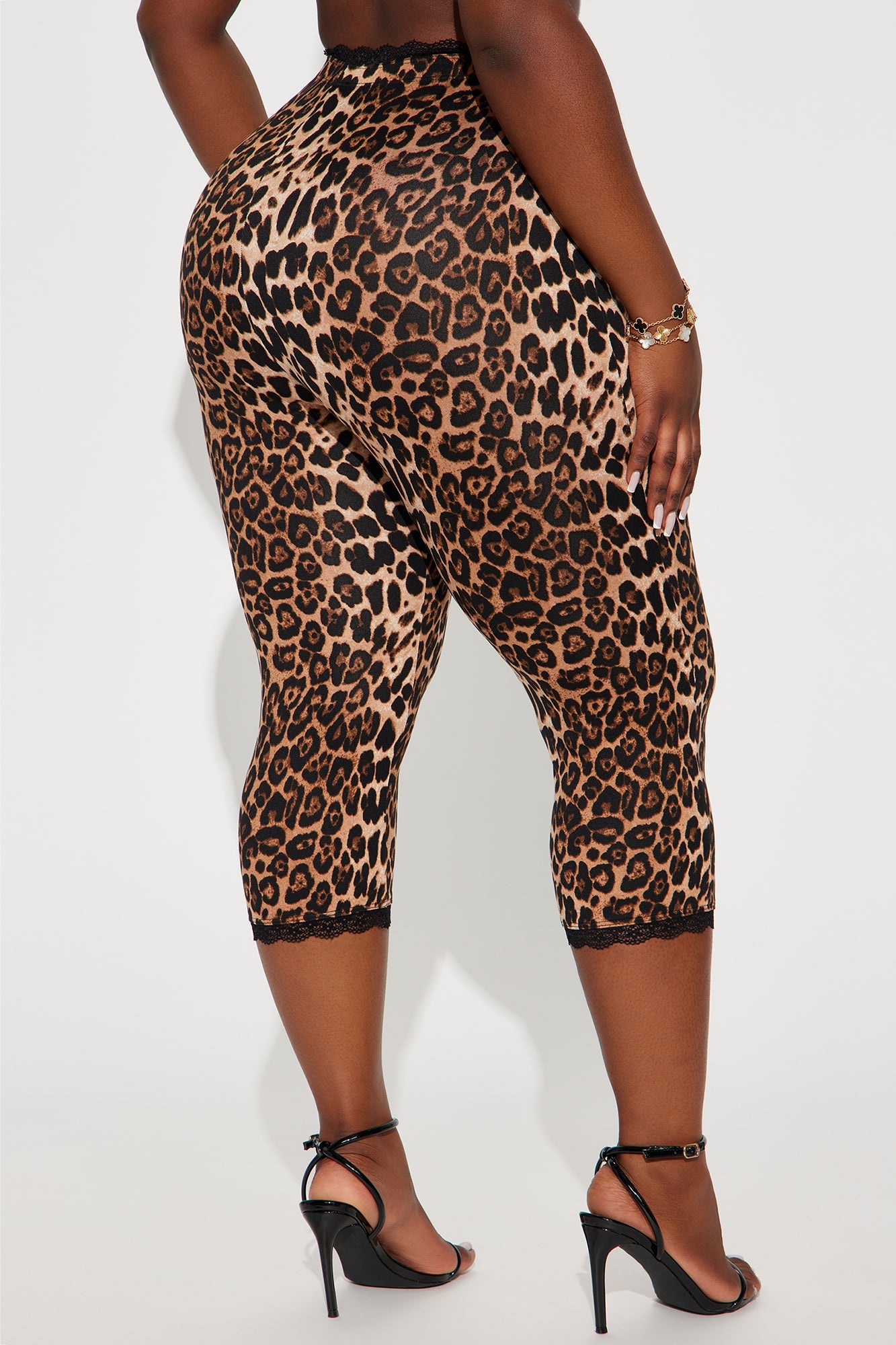 Florentina Lace Trim Capri Legging - Brown/combo