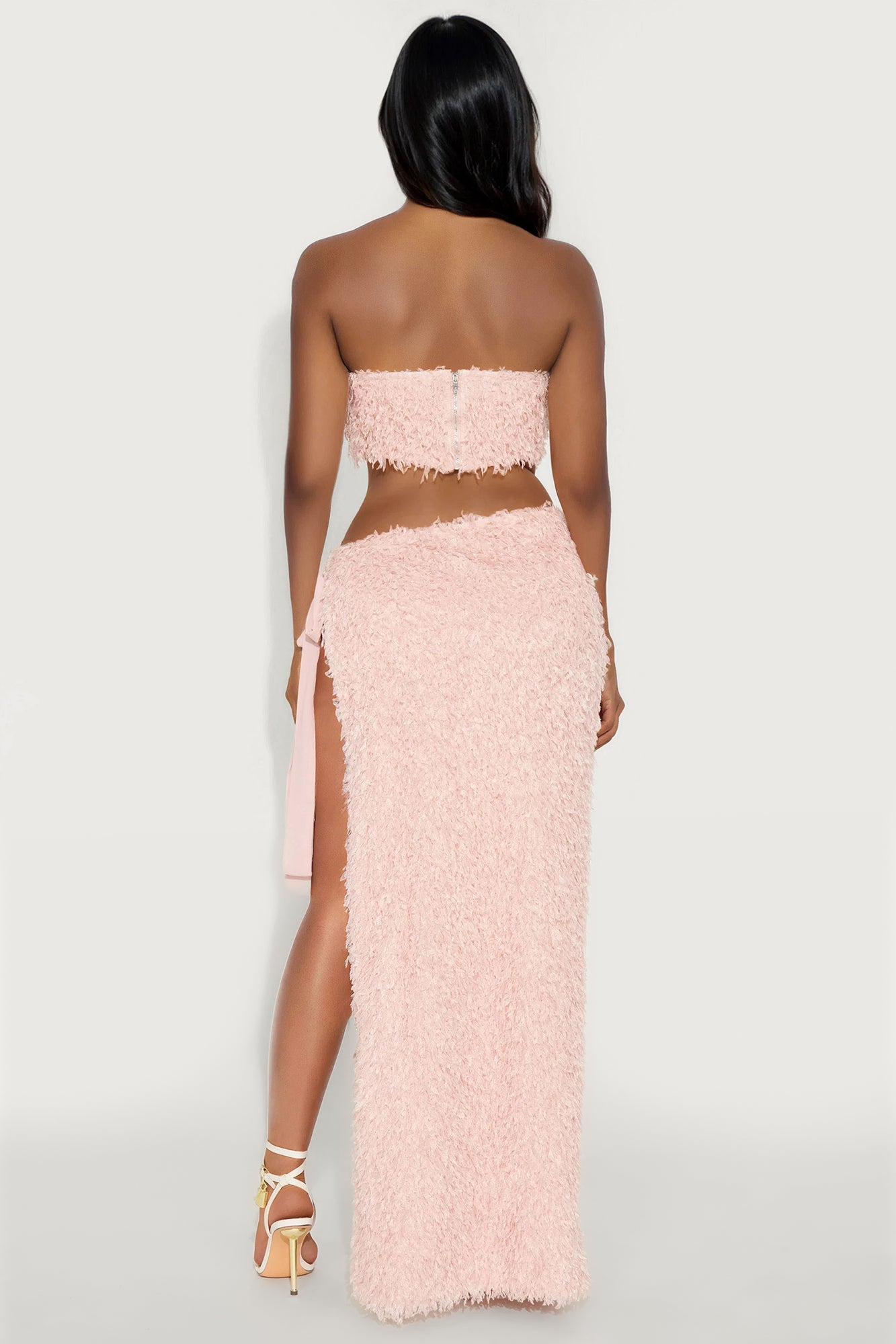 Flirt And Flair Feather Maxi Skirt Set - Pink