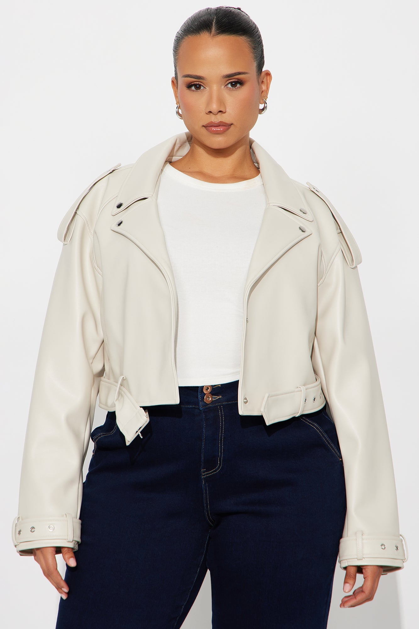 Fast Lane Faux Leather Moto Jacket - Stone