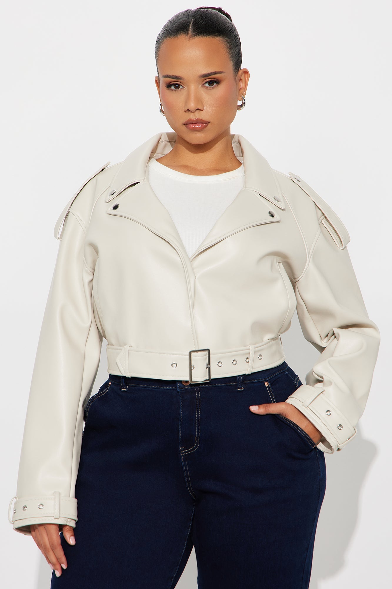 Fast Lane Faux Leather Moto Jacket - Stone