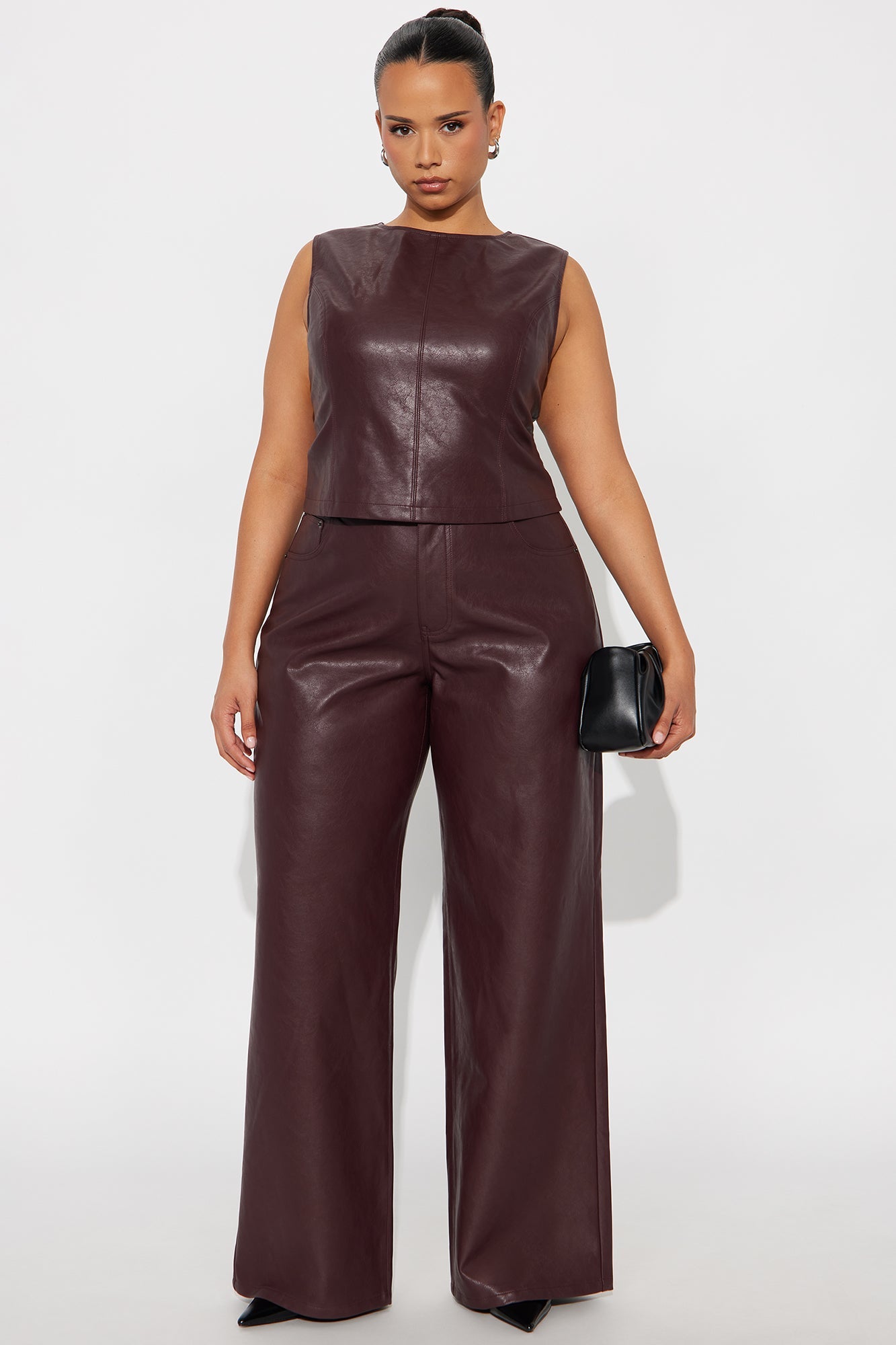 Gianna Faux Leather Pant Set - Plum