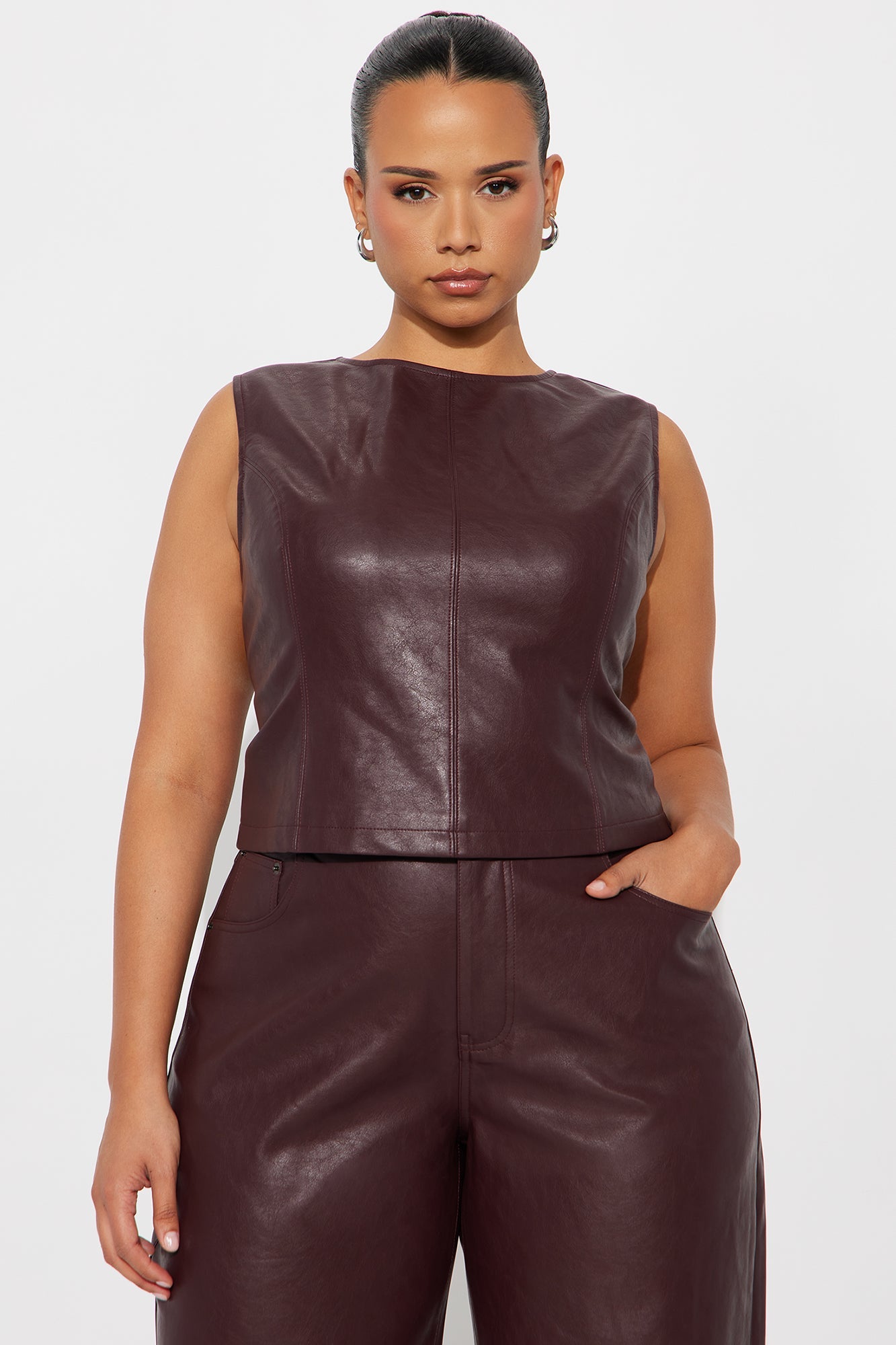 Gianna Faux Leather Pant Set - Plum