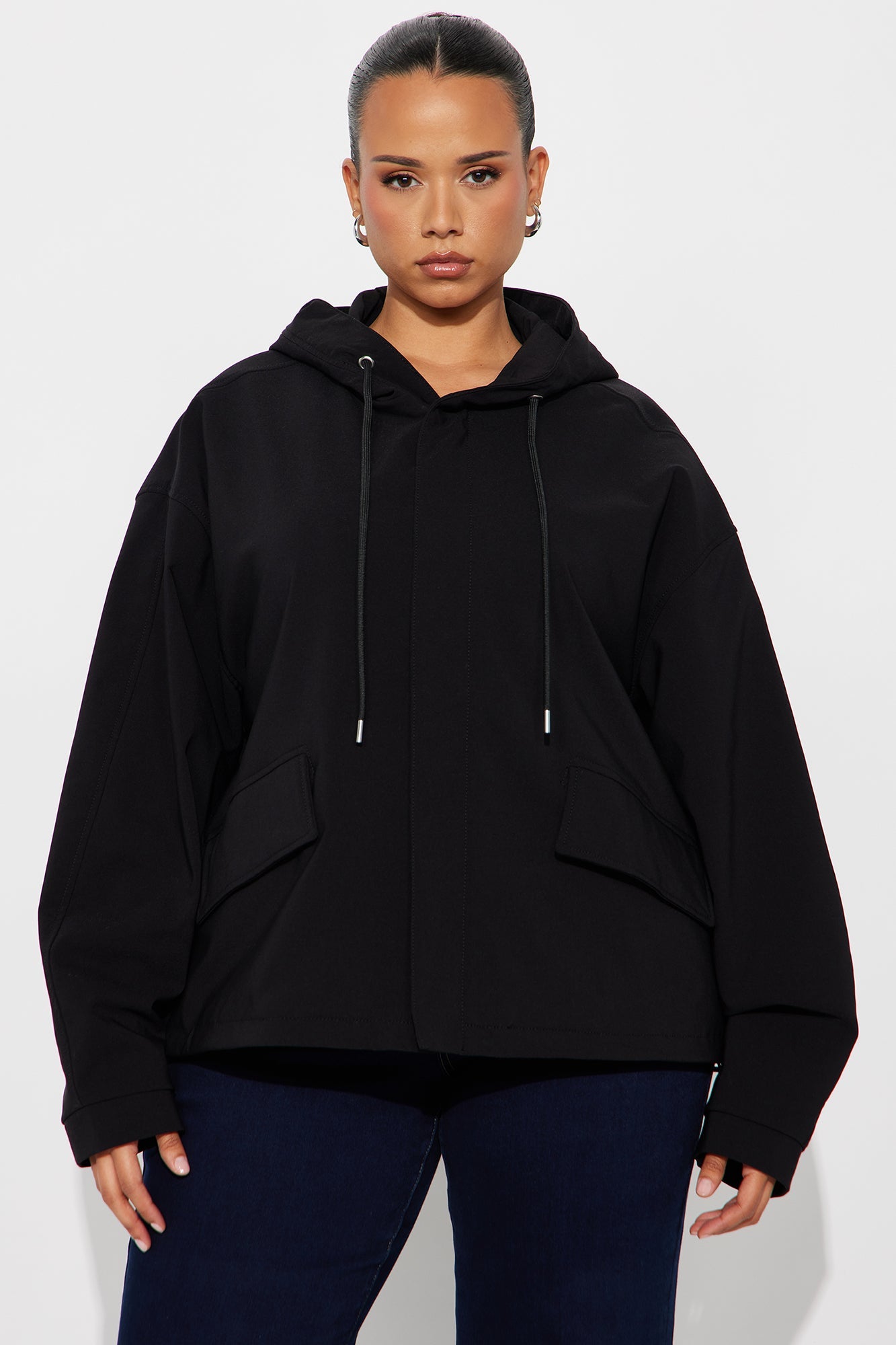 Aiden Nylon Blend Hooded Jacket - Black