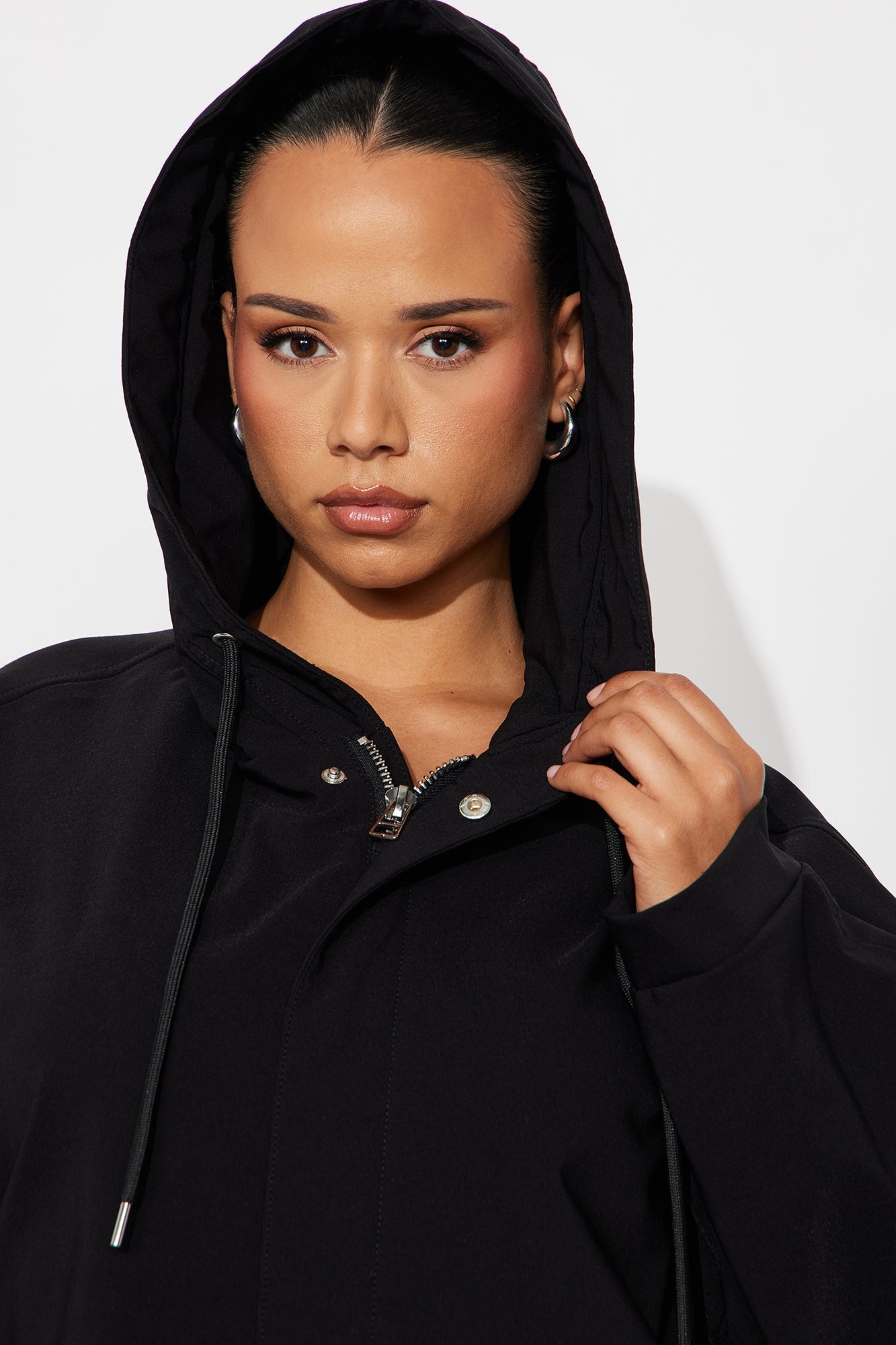 Aiden Nylon Blend Hooded Jacket - Black