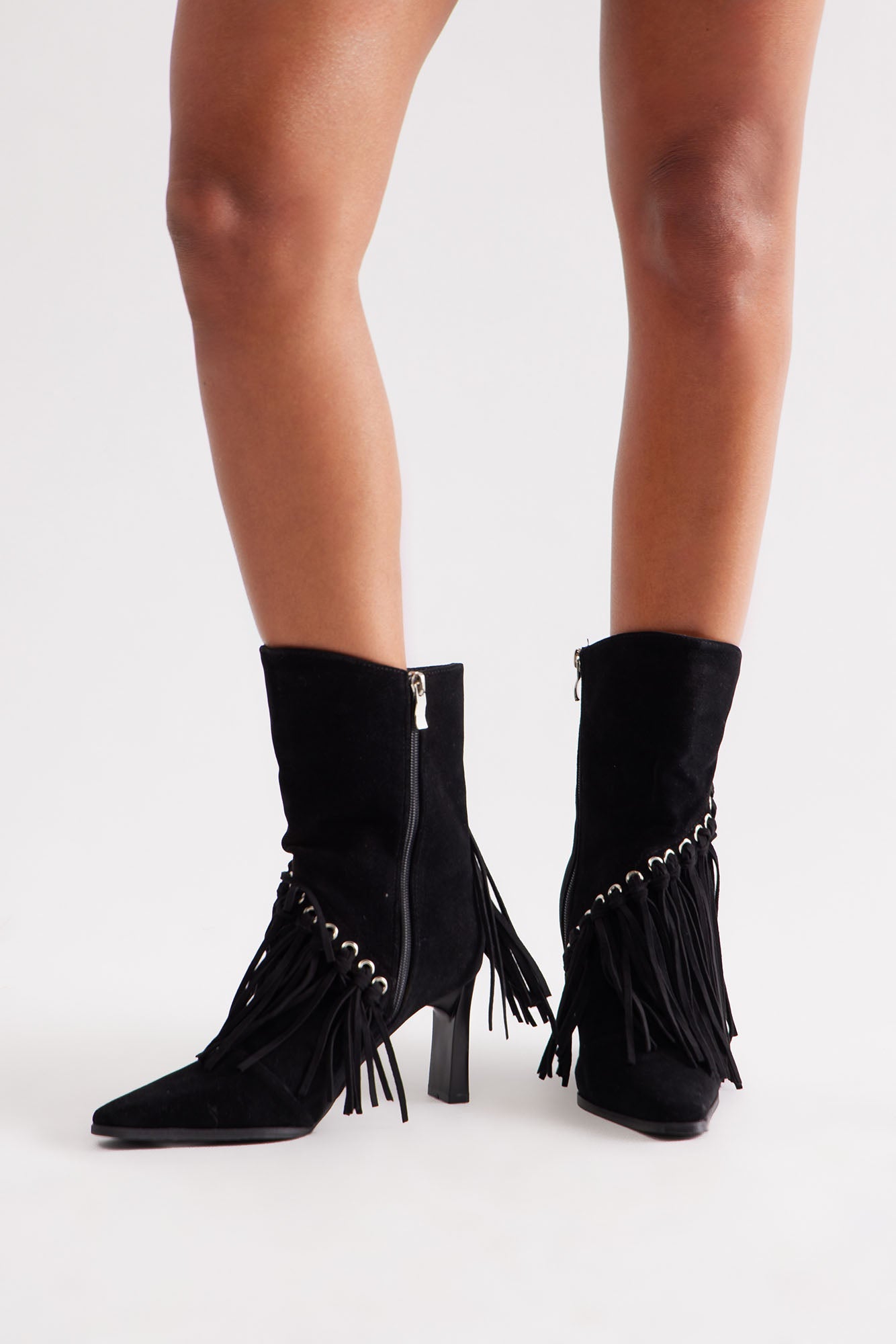 Dolly Fringe Booties - Black