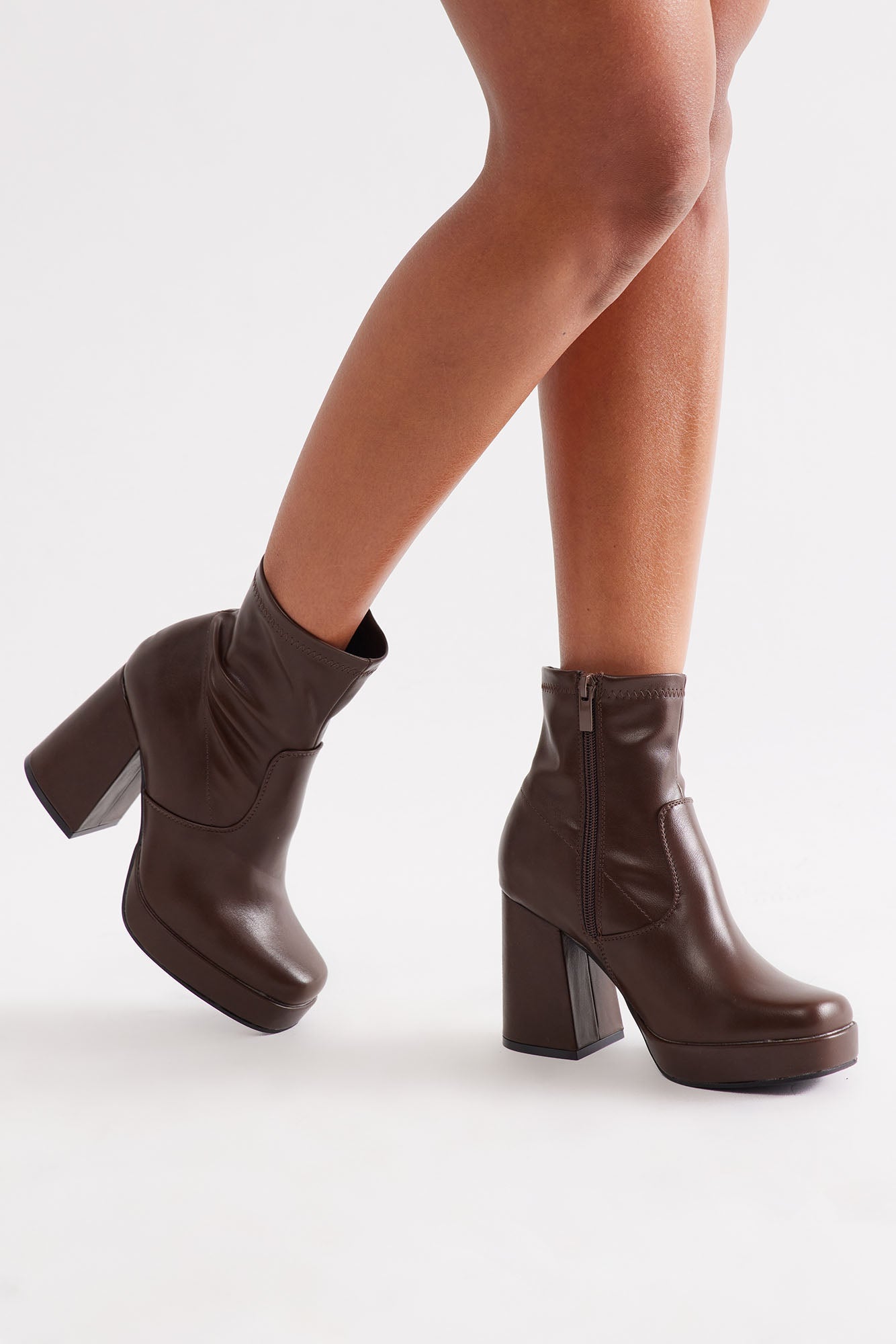 Sylas Platform Ankle Booties - Brown