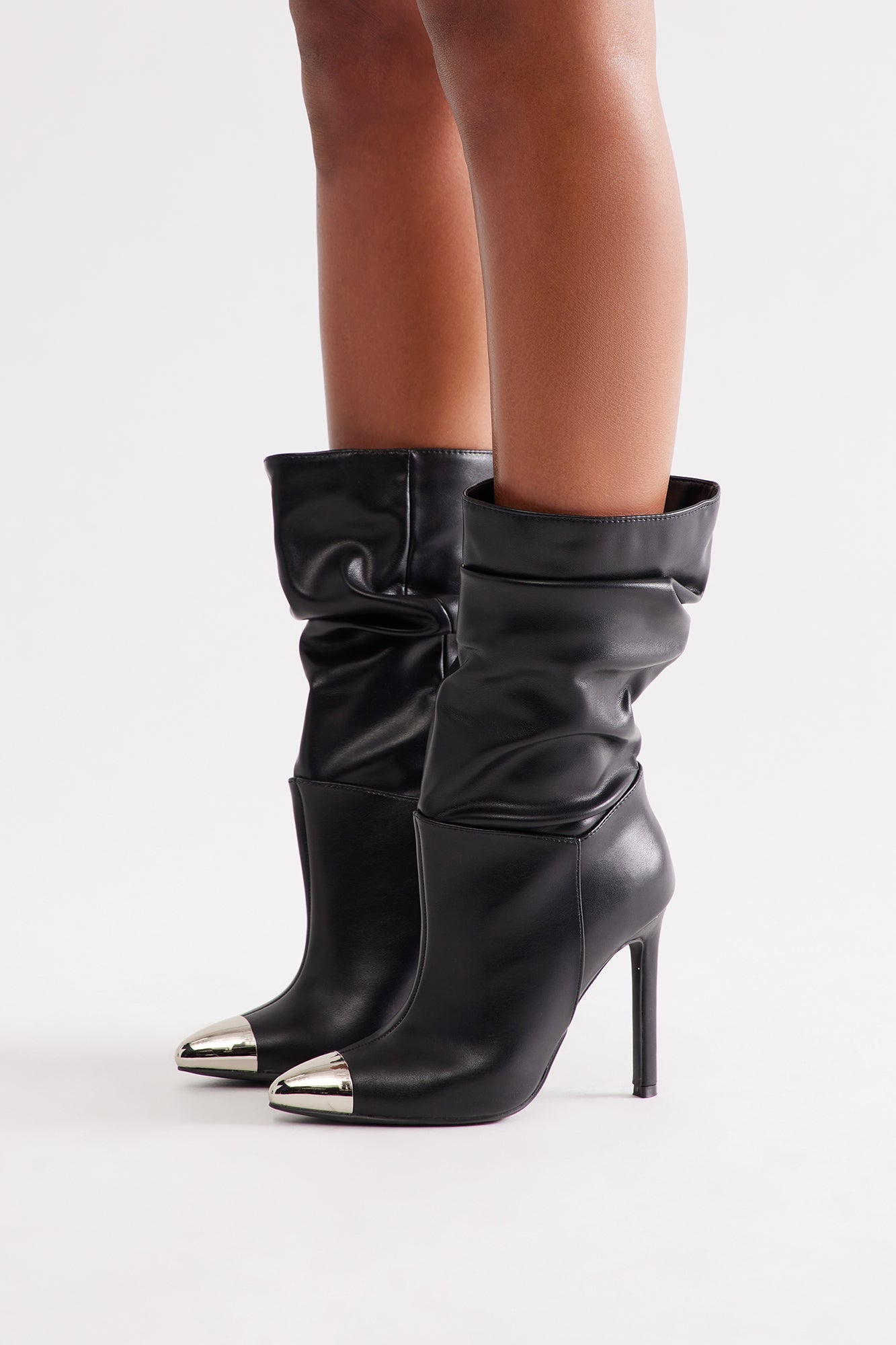 Elise Ruched Stiletto Boots - Black